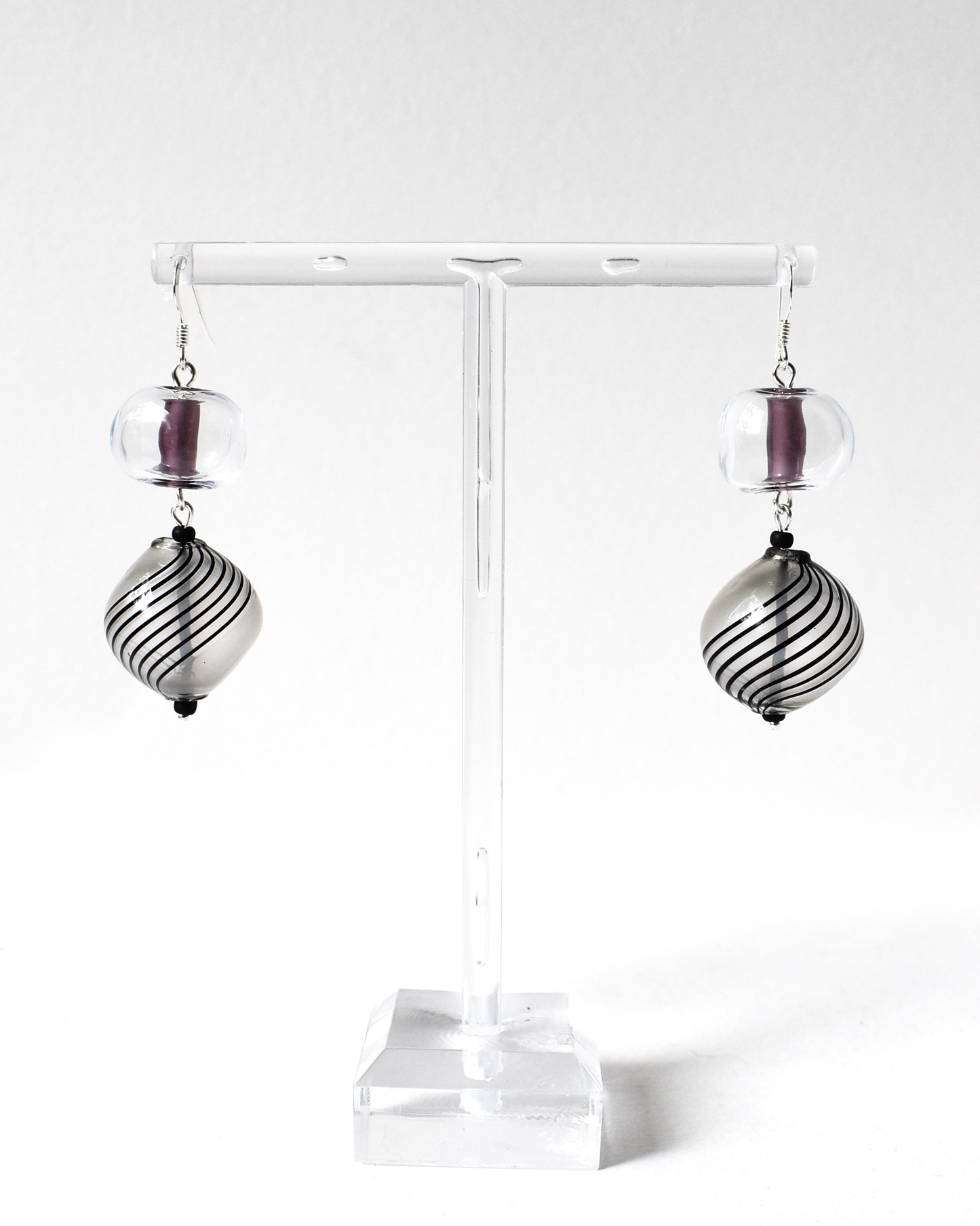 Stripe Blown Globe Hook Earrings
