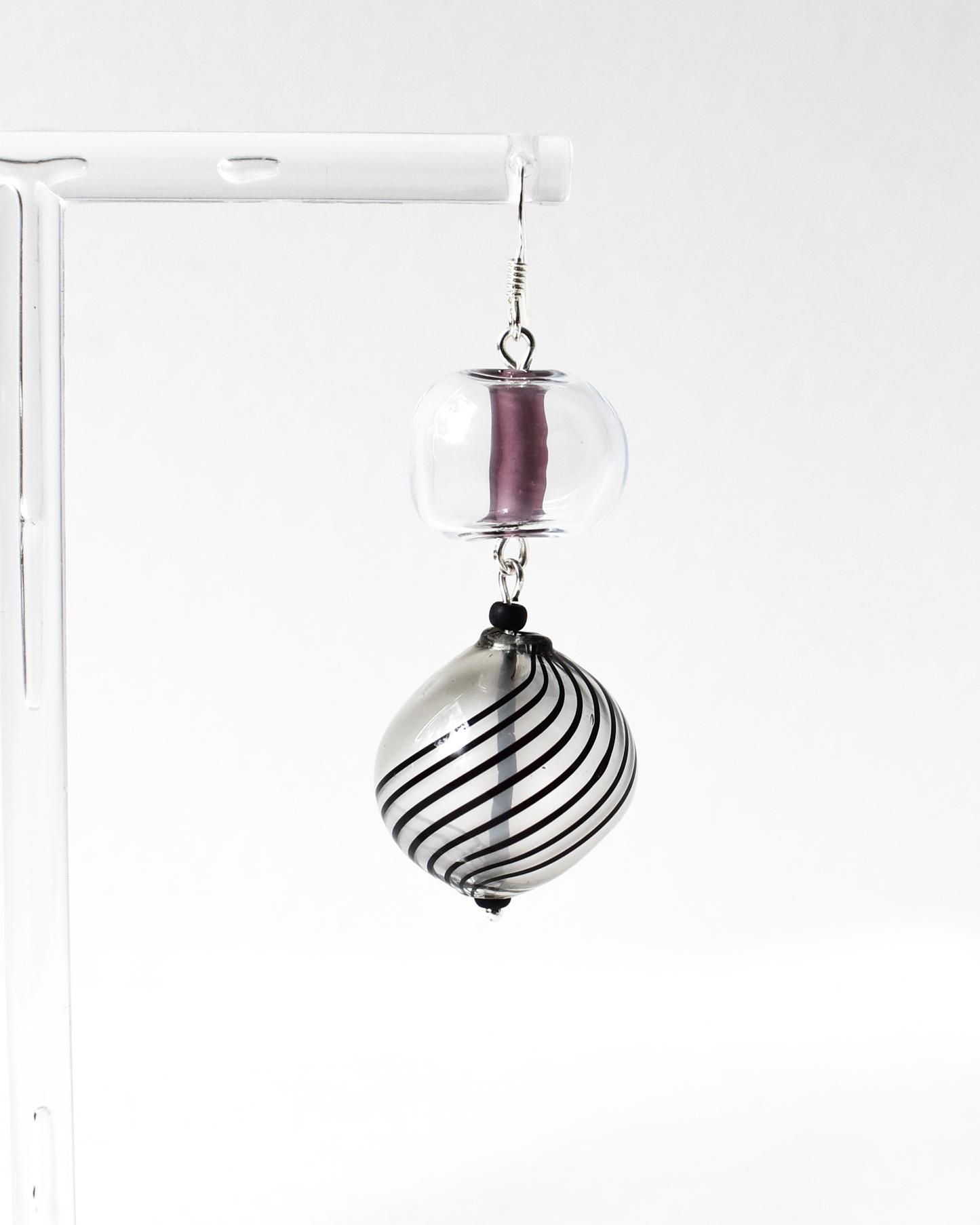 Stripe Blown Globe Hook Earrings