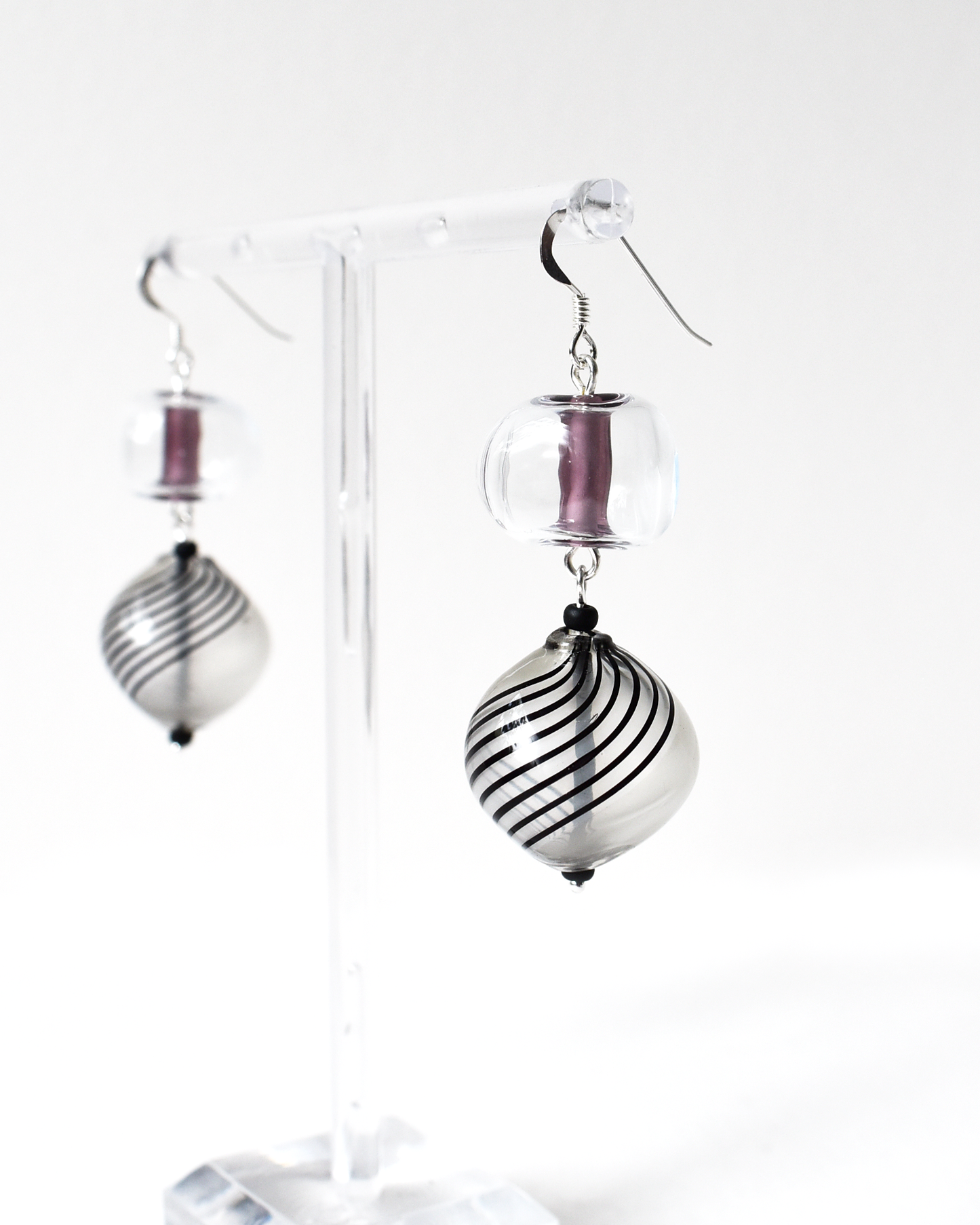 Stripe Blown Globe Hook Earrings