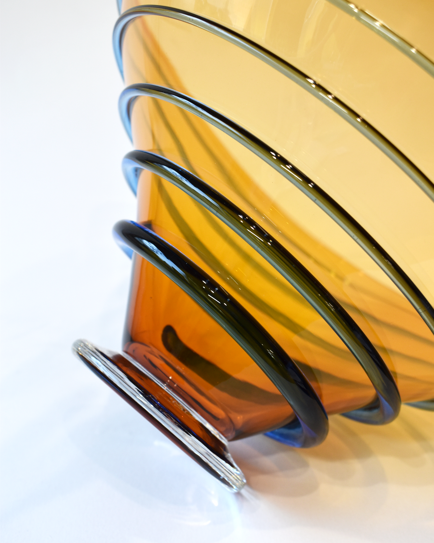 Amber & Blue Spiral Blown Bowl (L)