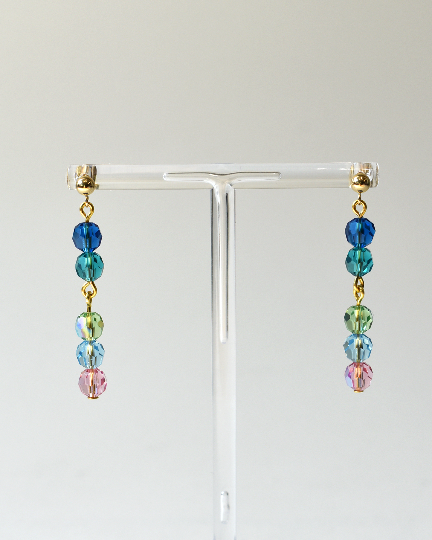 Colourful Crystal Drop Gold Stud Earrings
