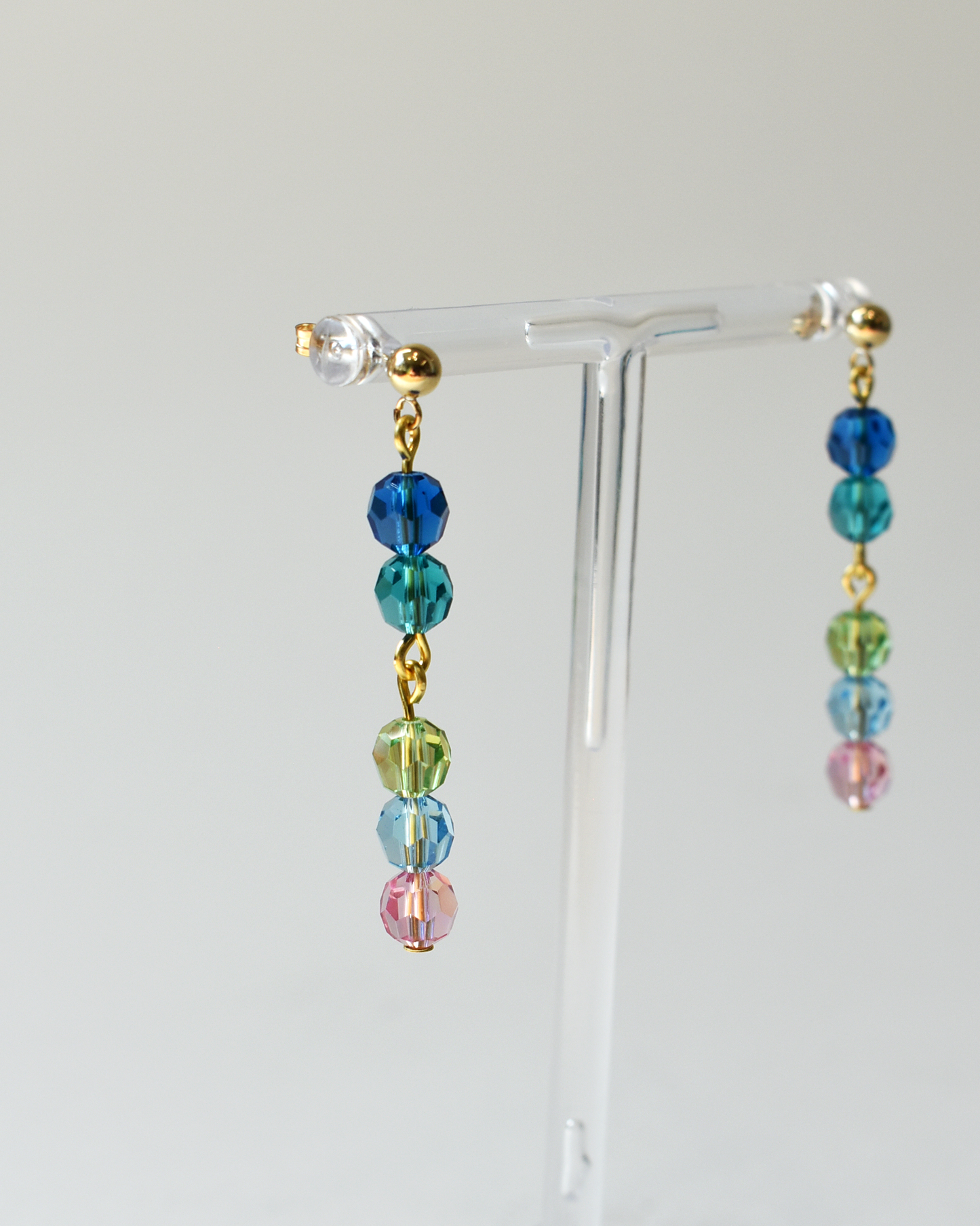 Colourful Crystal Drop Gold Stud Earrings