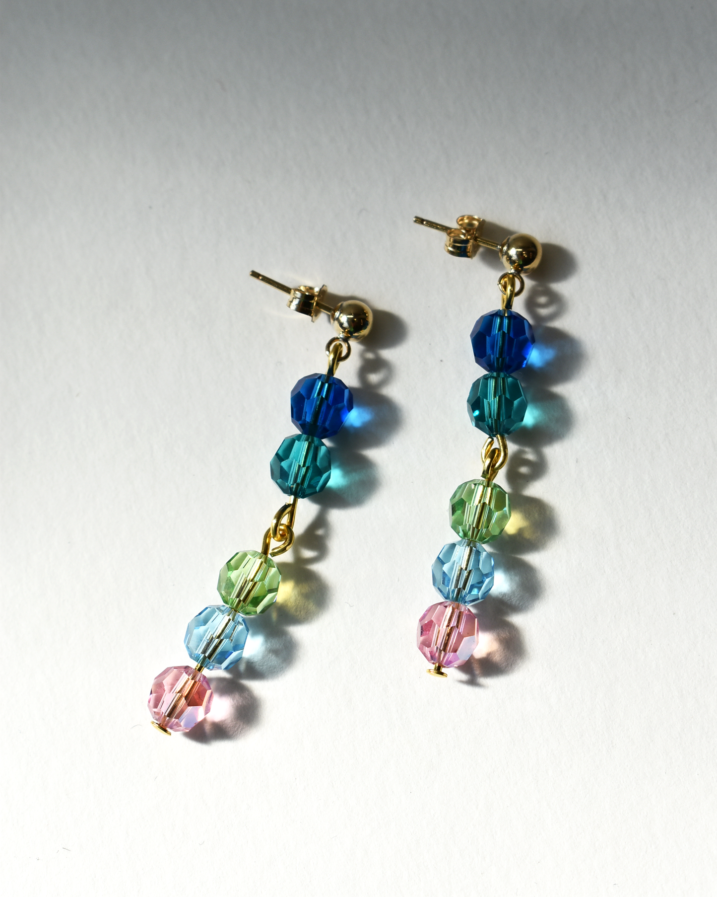Colourful Crystal Drop Gold Stud Earrings