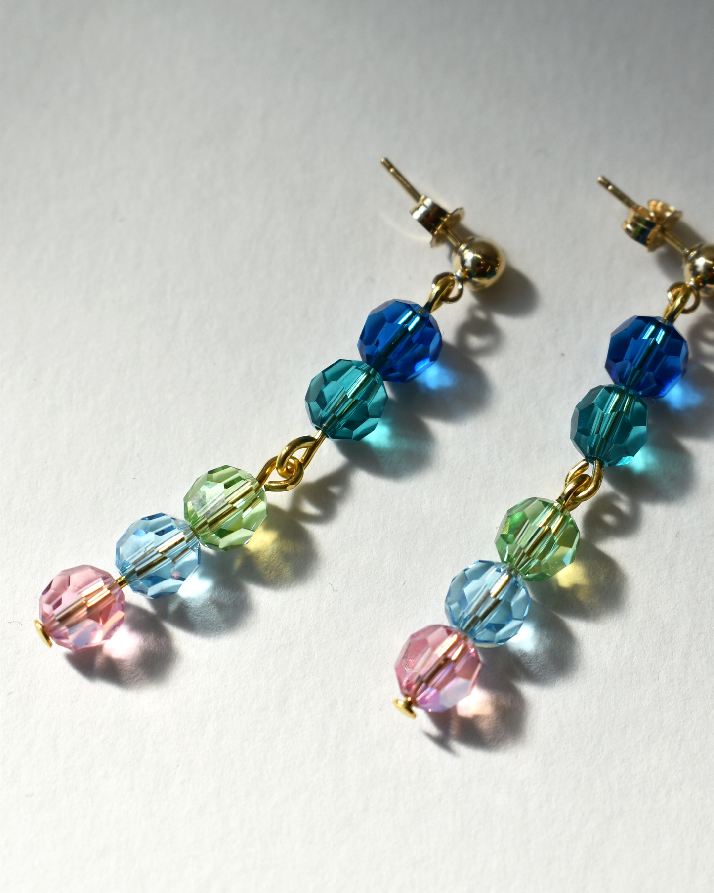 Colourful Crystal Drop Gold Stud Earrings