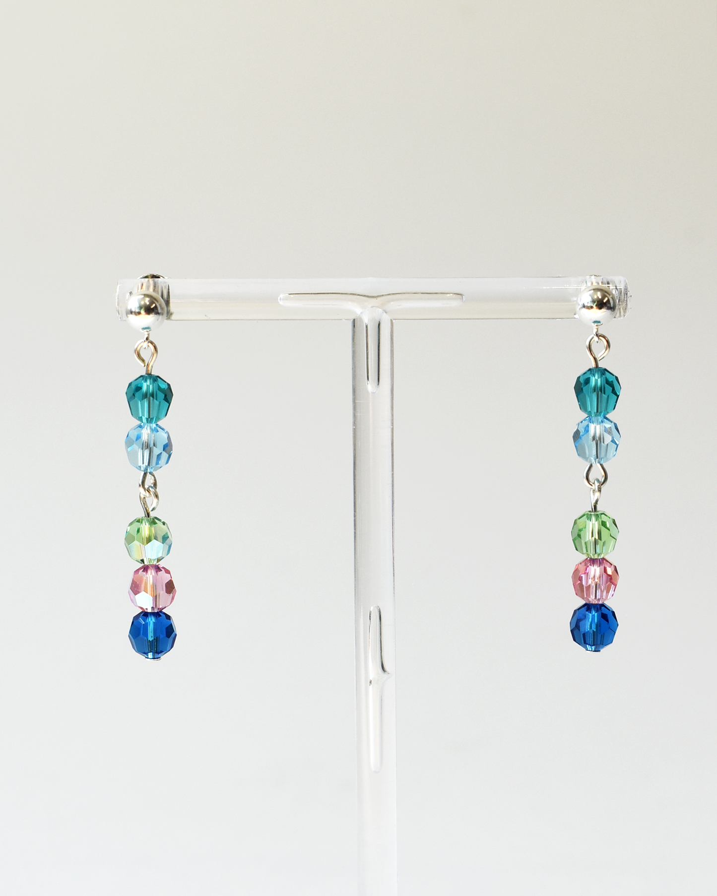 Colourful Crystal Drop Silver Stud Earrings
