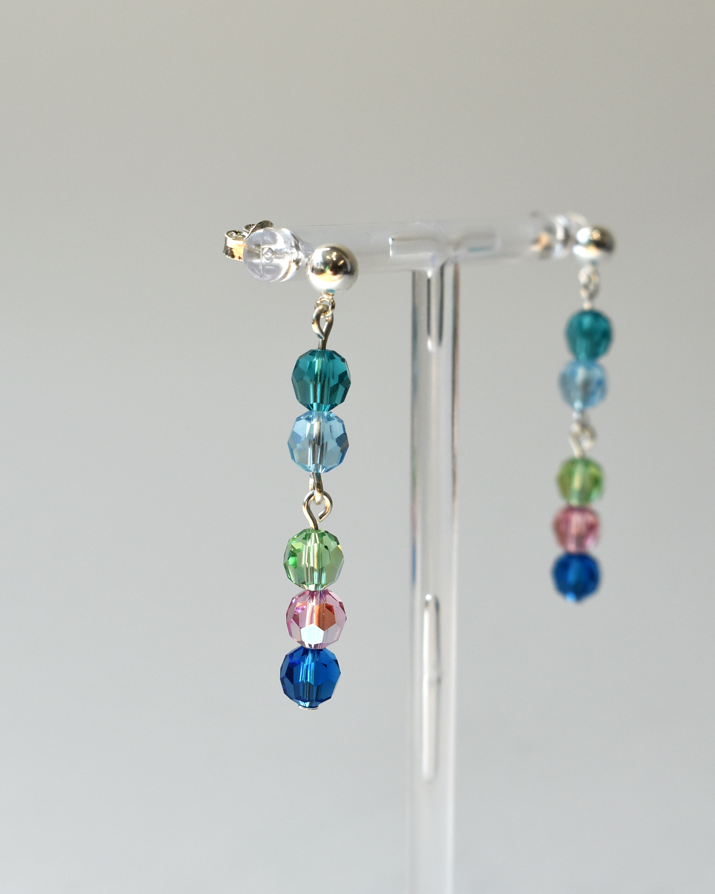 Colourful Crystal Drop Silver Stud Earrings