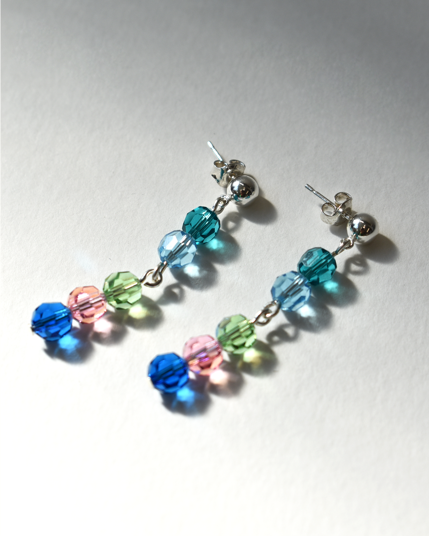 Colourful Crystal Drop Silver Stud Earrings