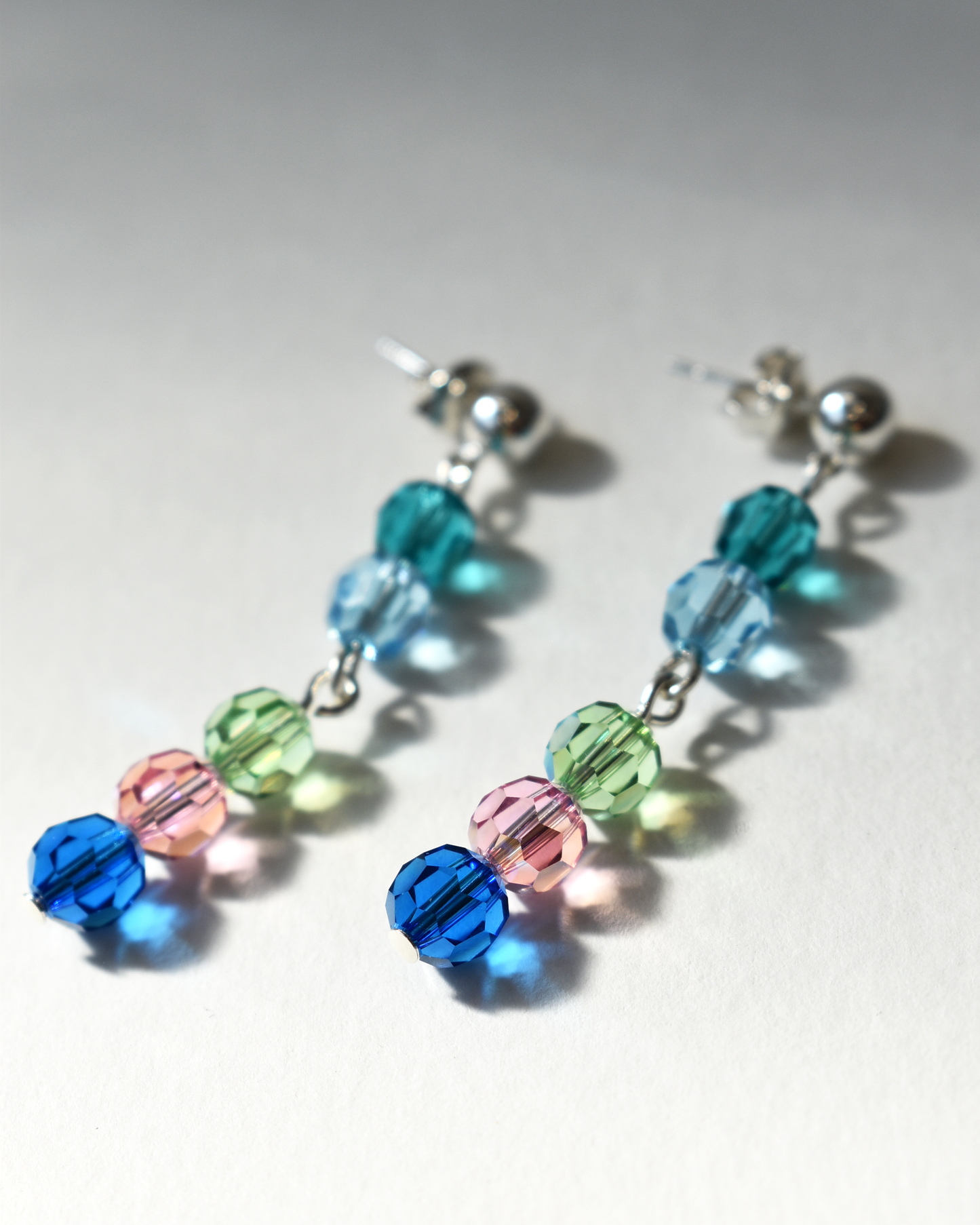Colourful Crystal Drop Silver Stud Earrings