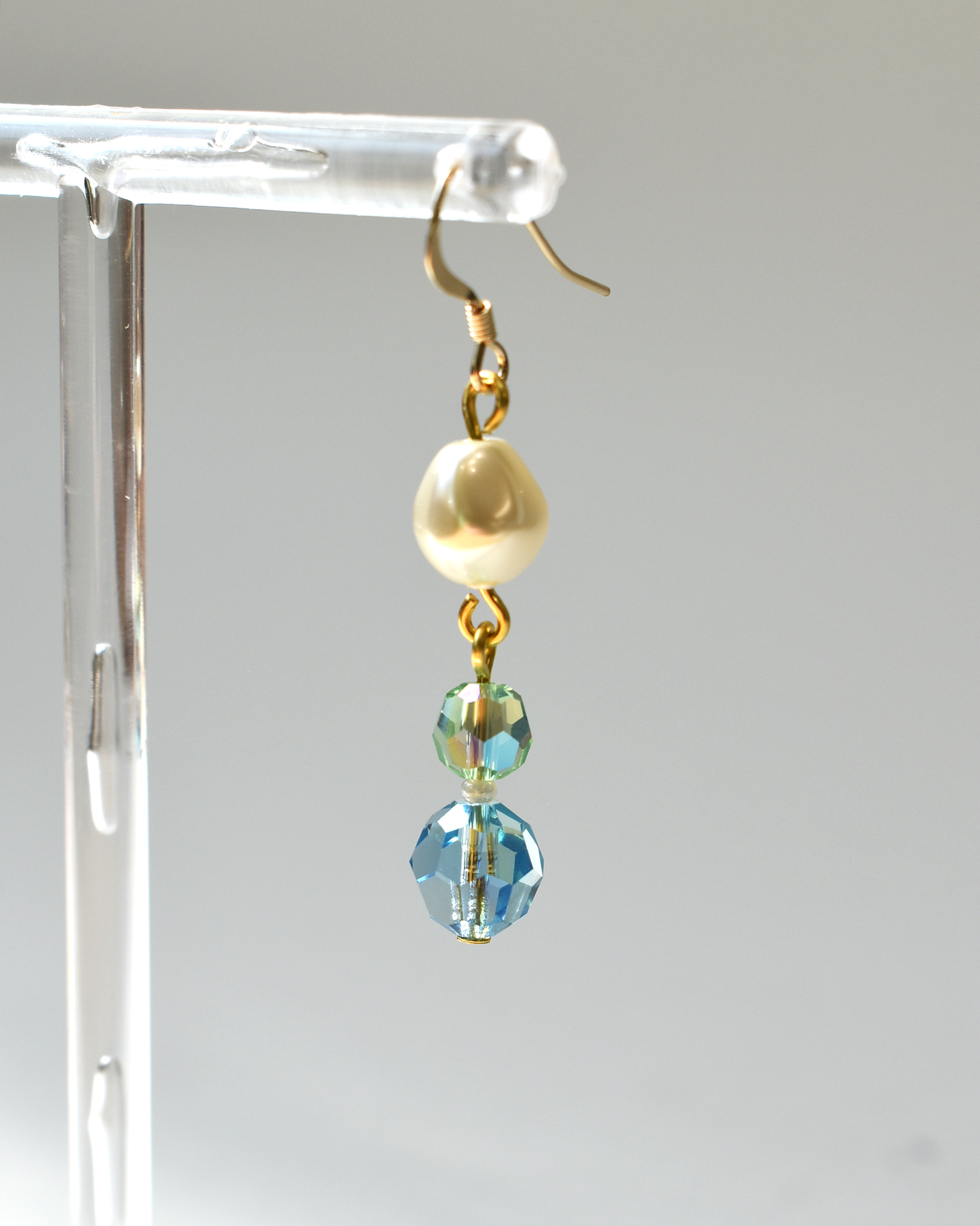 Pale Green & Blue Crystal Pearl Drop Hook Earrings
