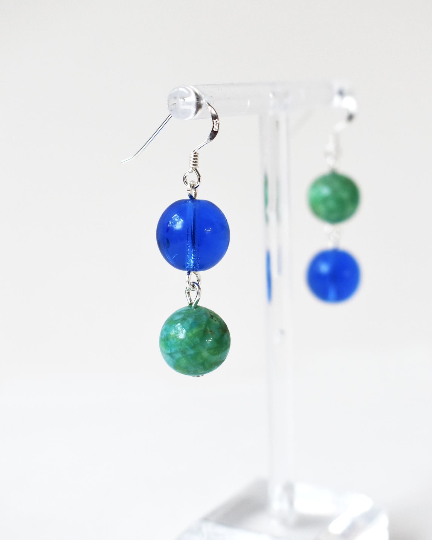 Blue & Sea Green Chunky Bead Hook Earrings