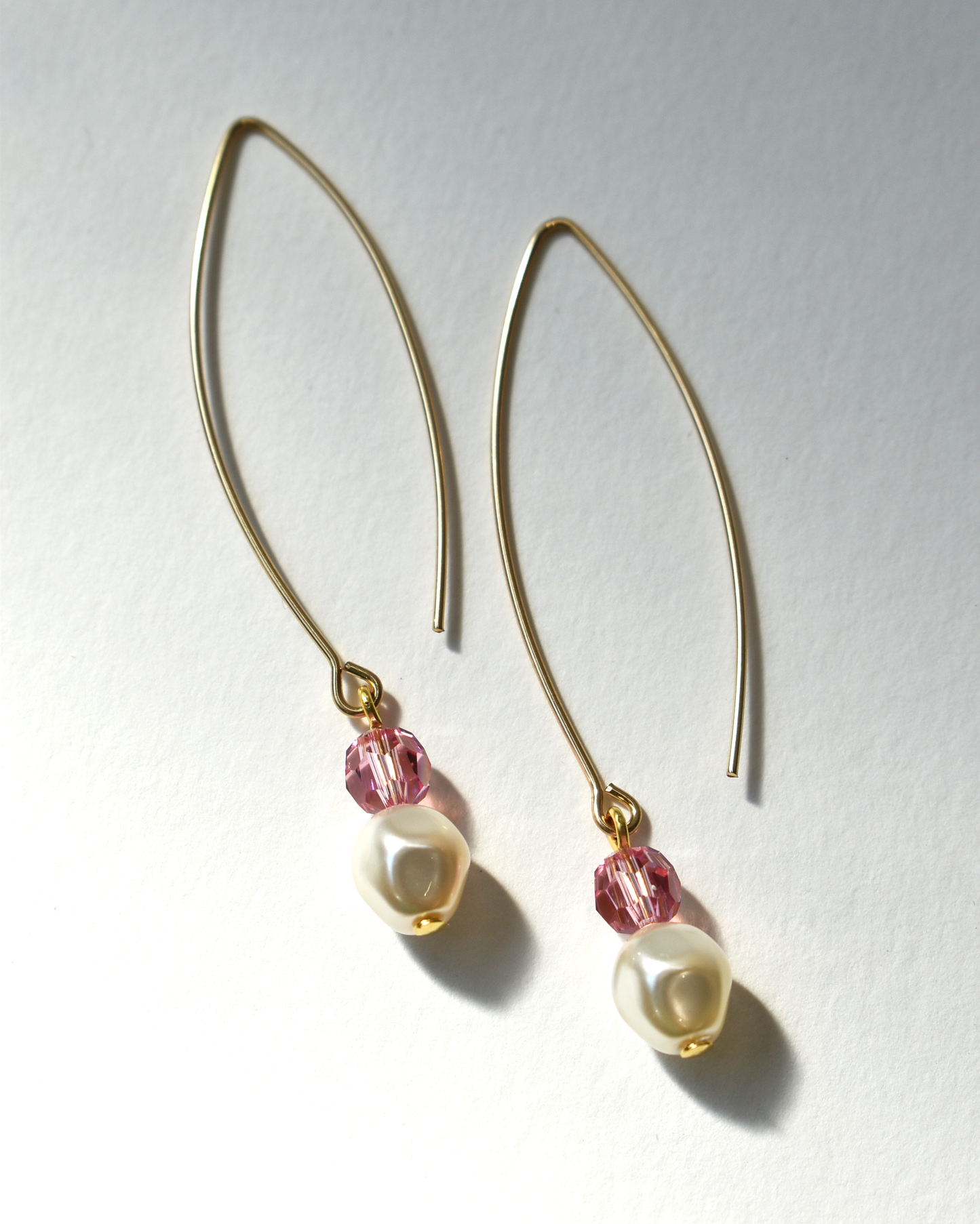 Pearl & Pink Shimmer Crystal Gold Arc Earrings