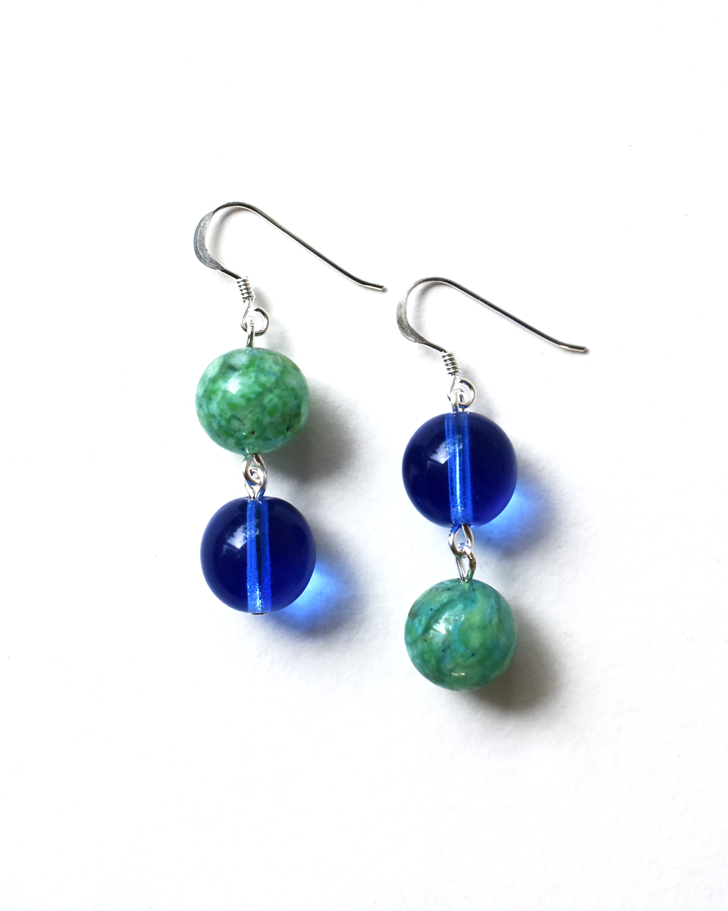 Blue & Sea Green Chunky Bead Hook Earrings