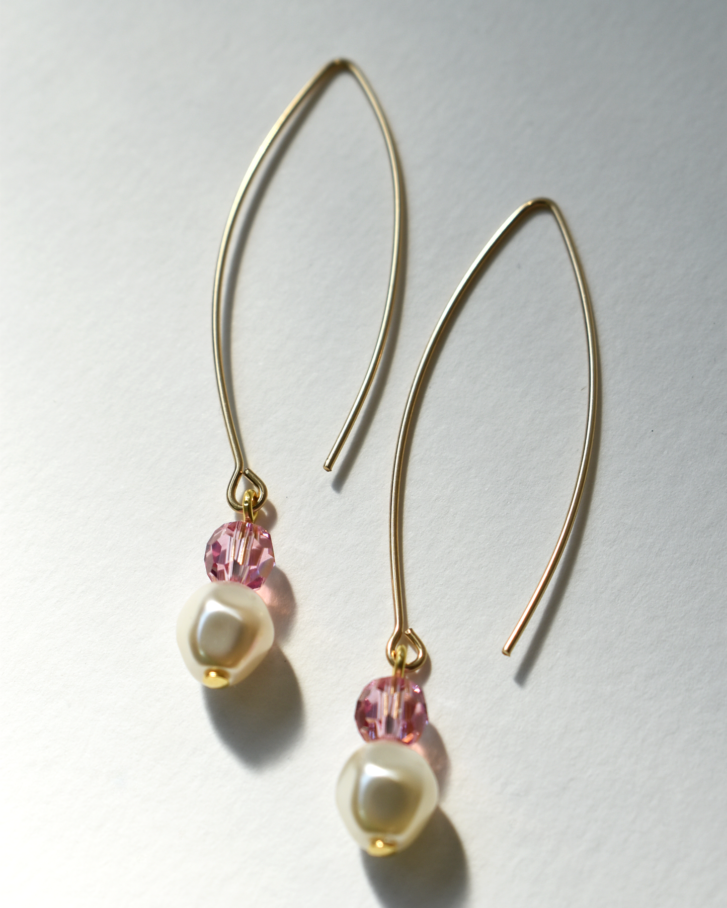 Pearl & Pink Shimmer Crystal Gold Arc Earrings