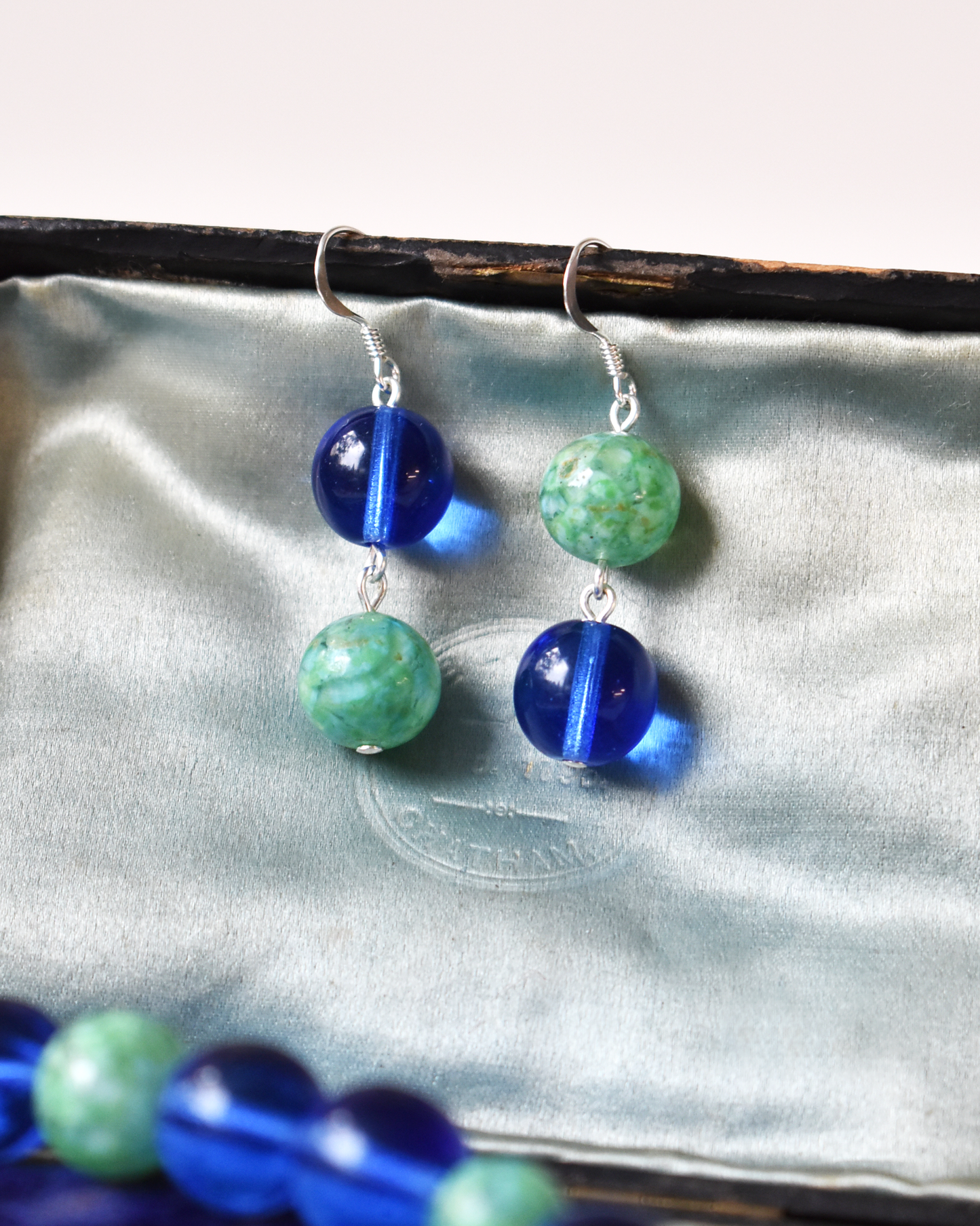 Blue & Sea Green Chunky Bead Hook Earrings