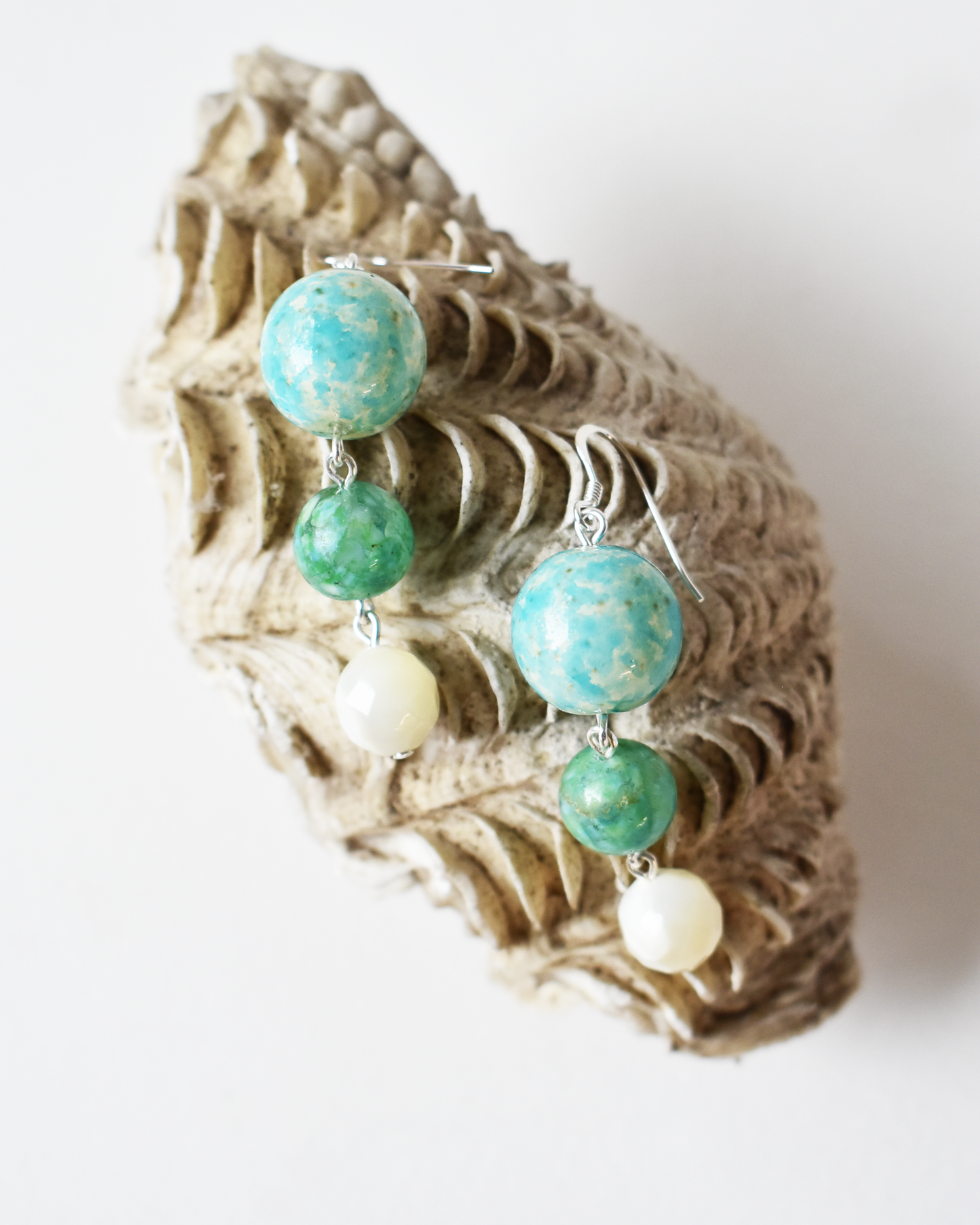 Mother of Pearl & Agate Hook Earrings