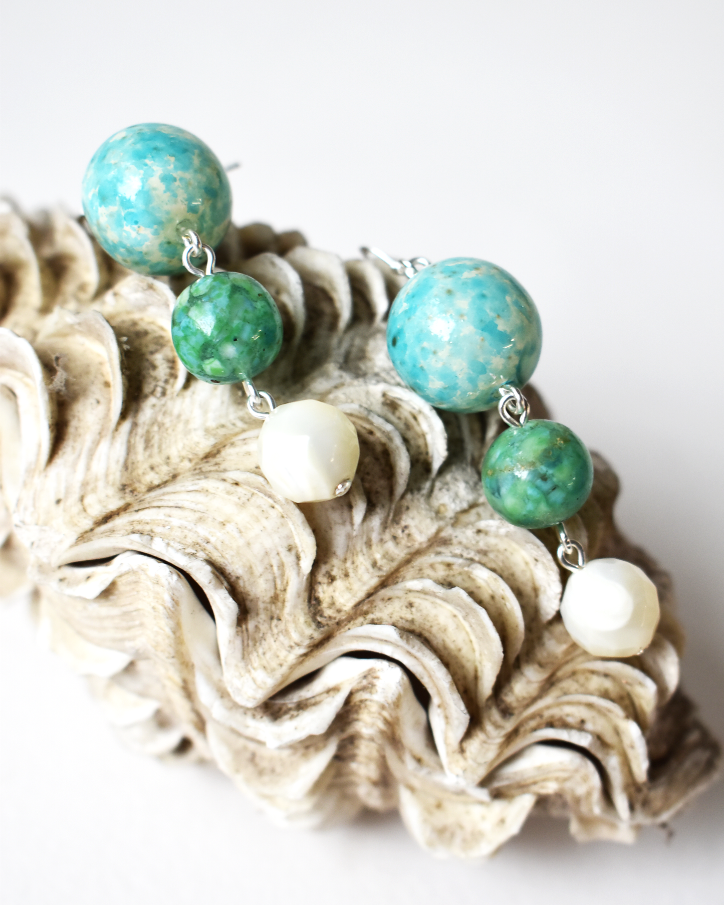 Mother of Pearl & Agate Hook Earrings