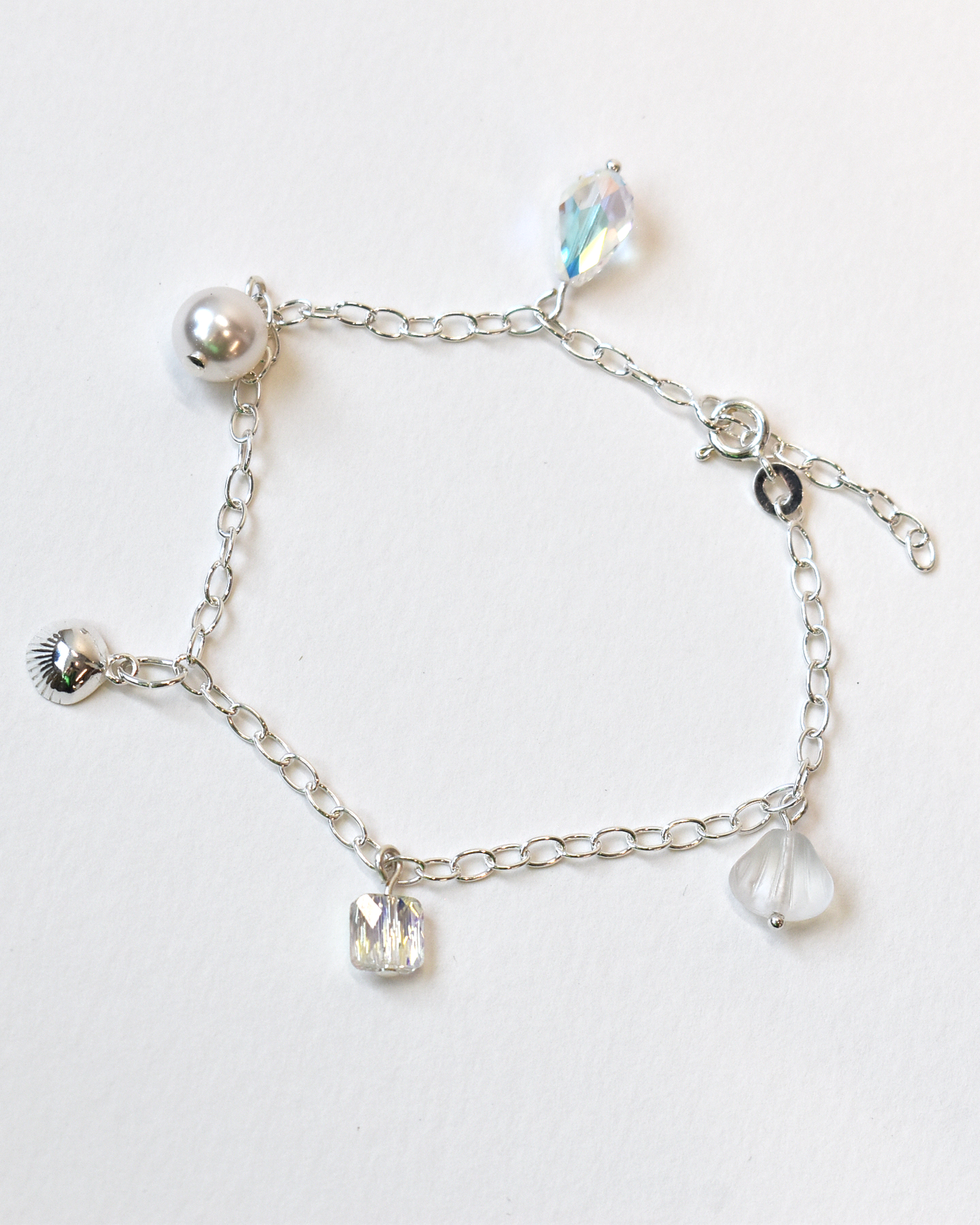 Silver Shell Crystal Charm Bracelet