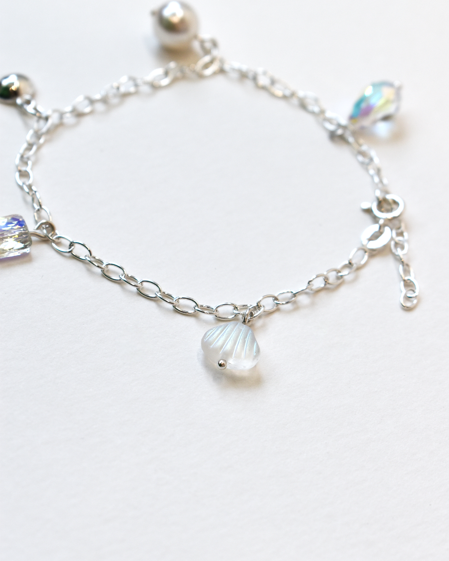 Silver Shell Crystal Charm Bracelet
