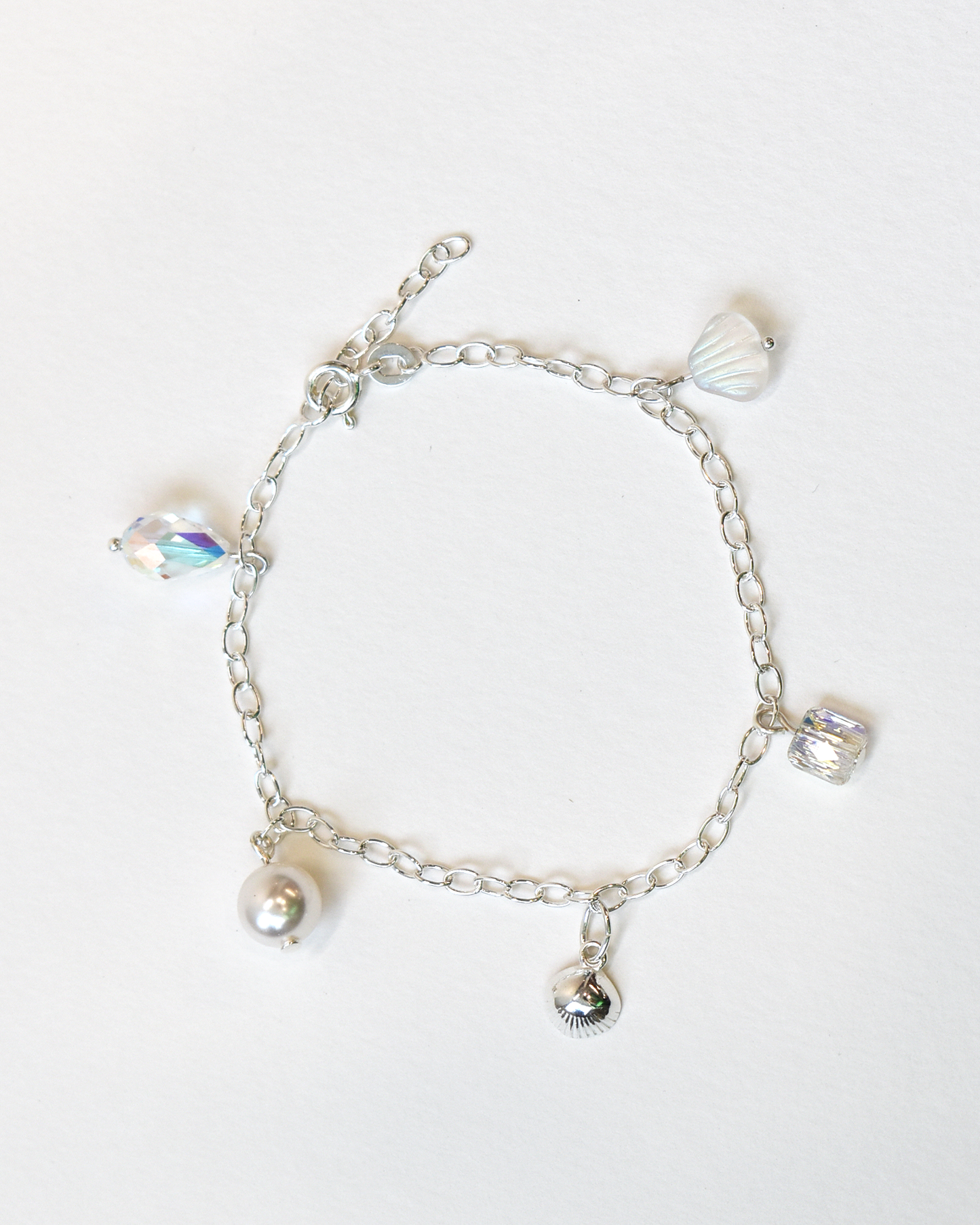 Silver Shell Crystal Charm Bracelet