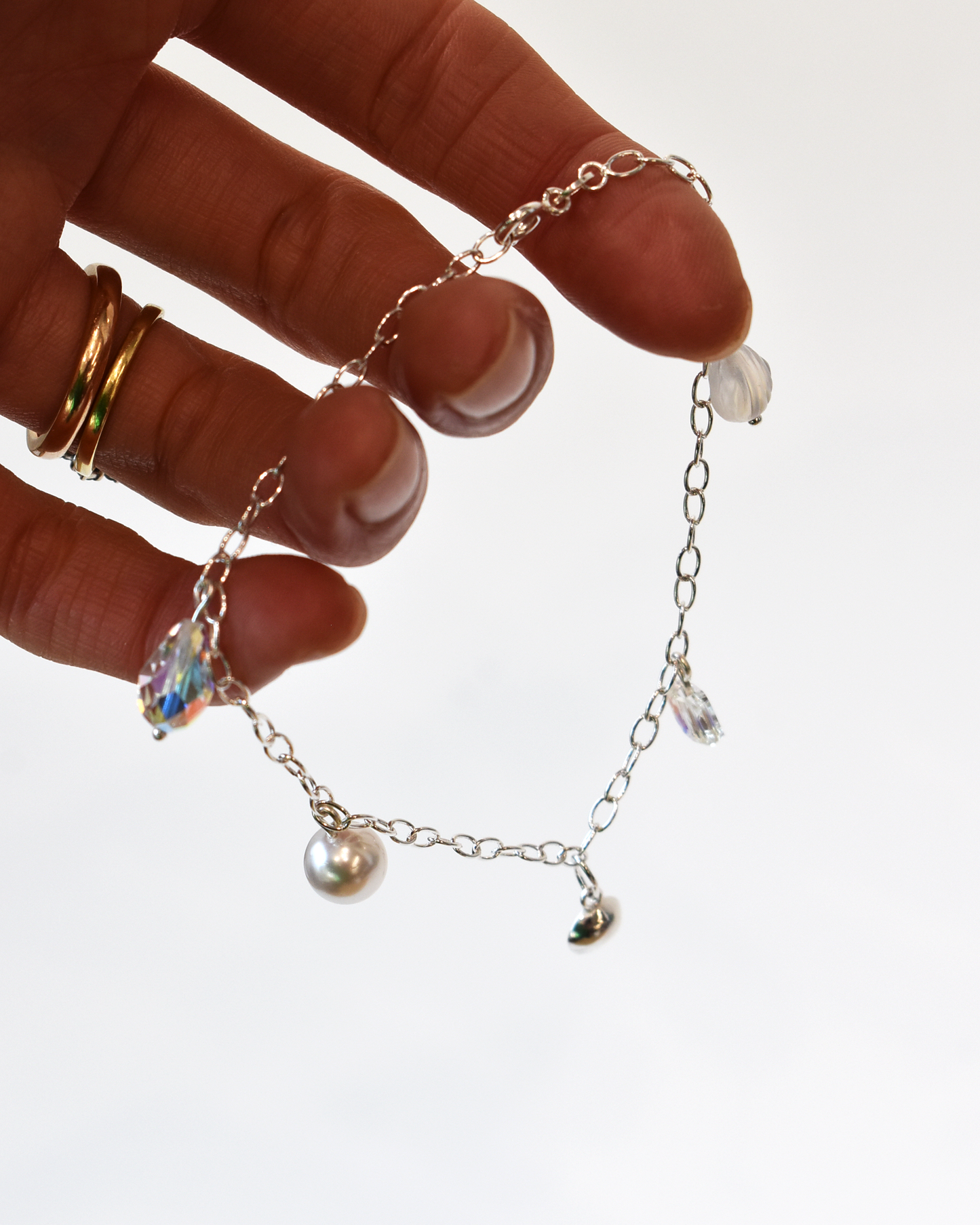 Silver Shell Crystal Charm Bracelet