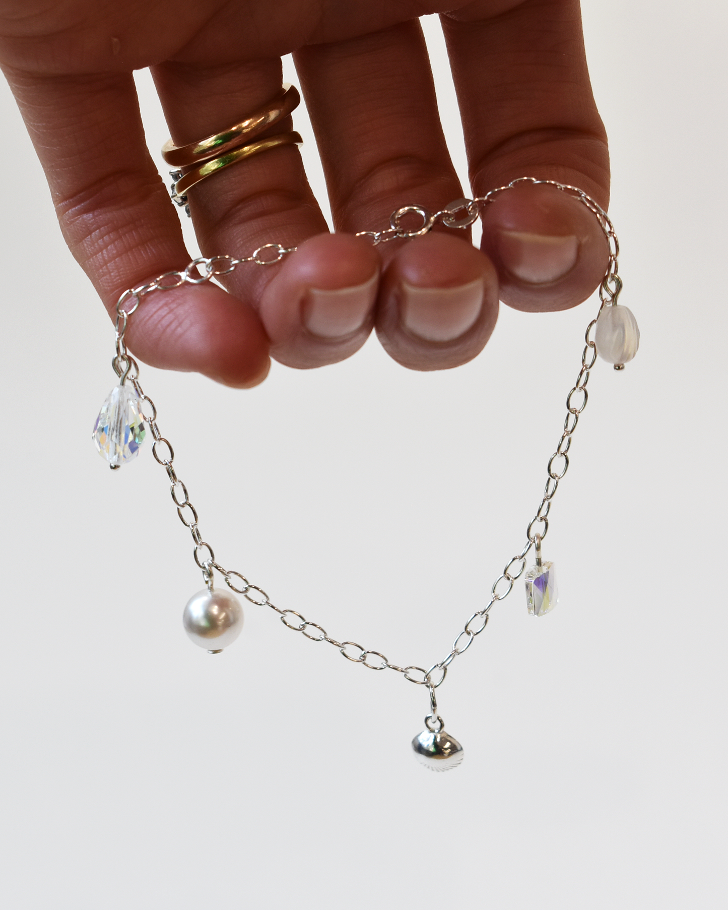 Silver Shell Crystal Charm Bracelet
