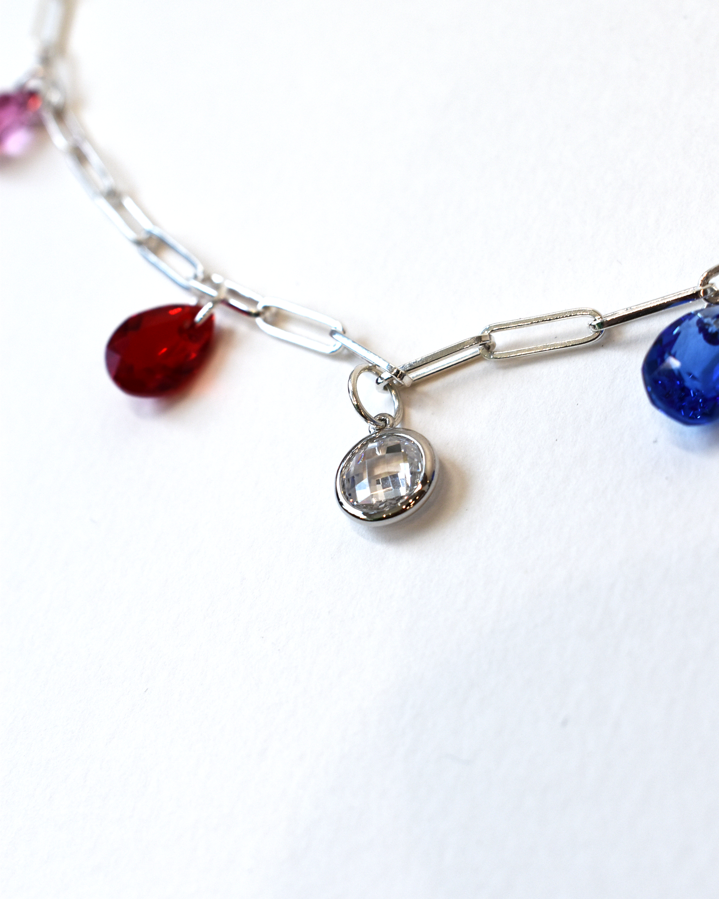 Crystal Drop Silver Paperclip Chain Necklace