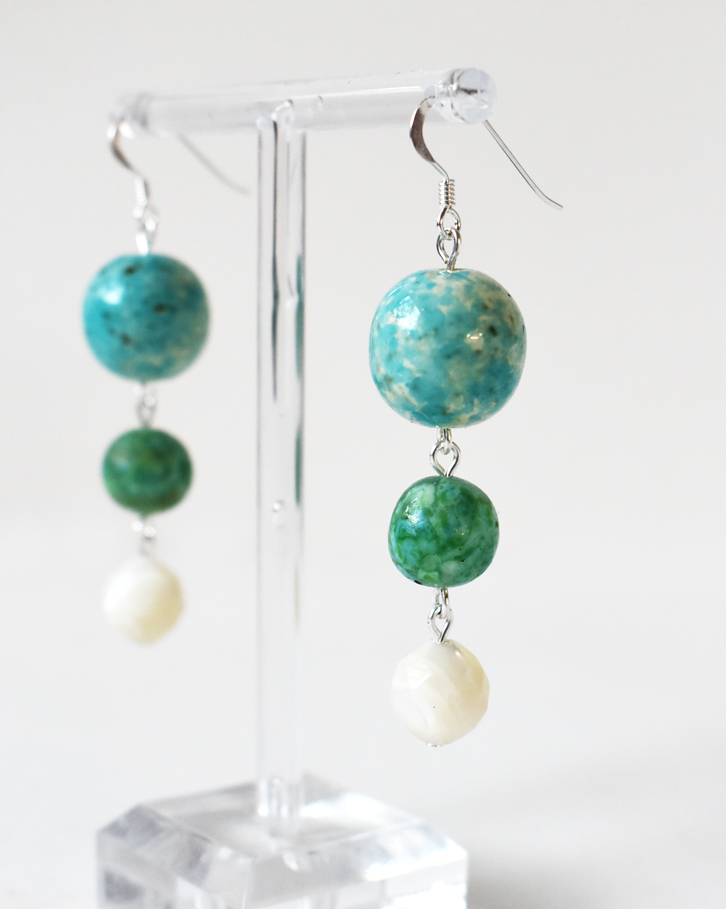 Mother of Pearl & Agate Hook Earrings
