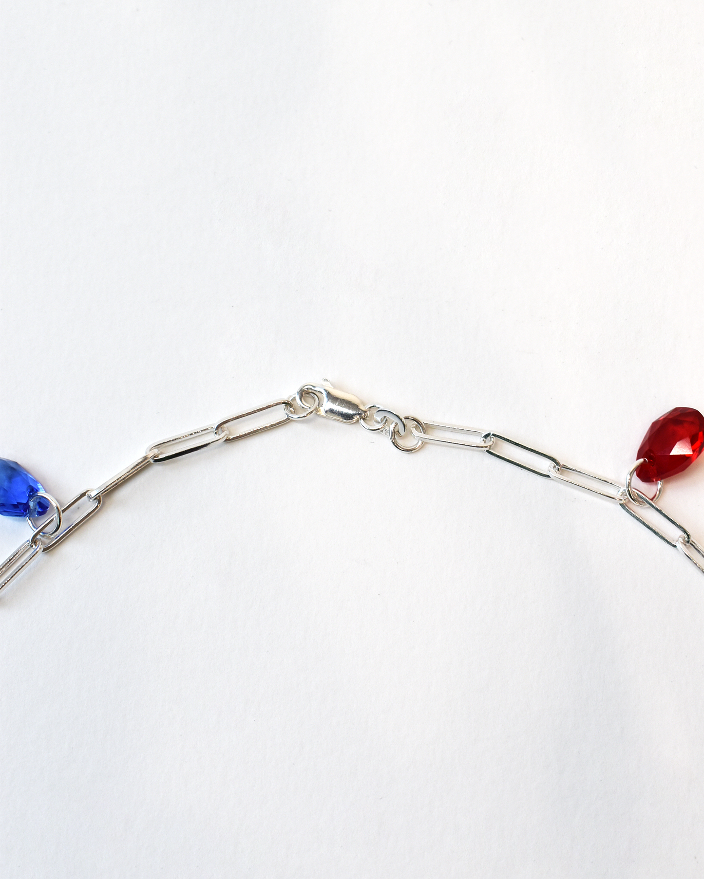 Crystal Drop Silver Paperclip Chain Necklace
