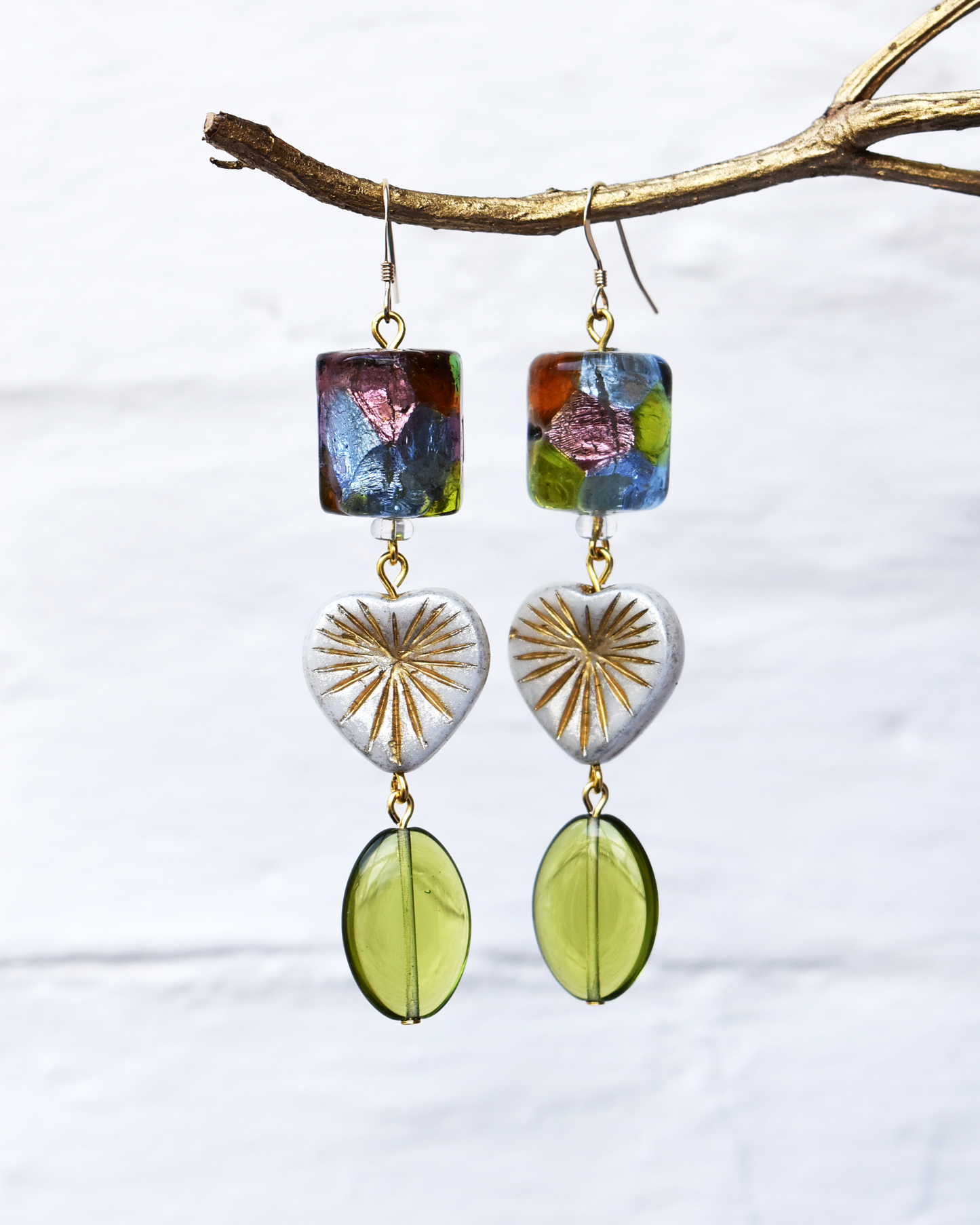 Venetian Shimmer Heart Drop Hook Earrings