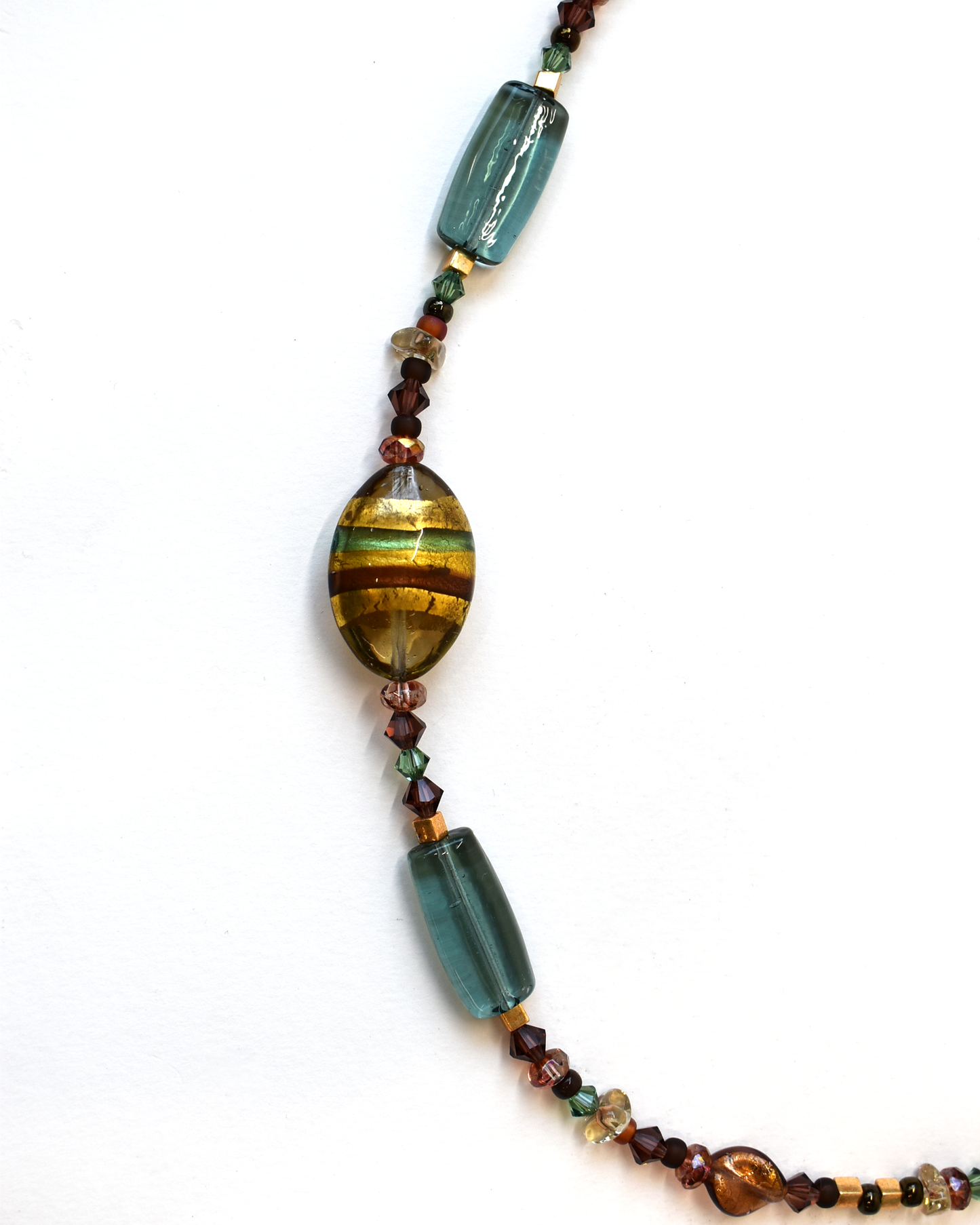 Turquoise & Gold Venetian Glass Bead Necklace