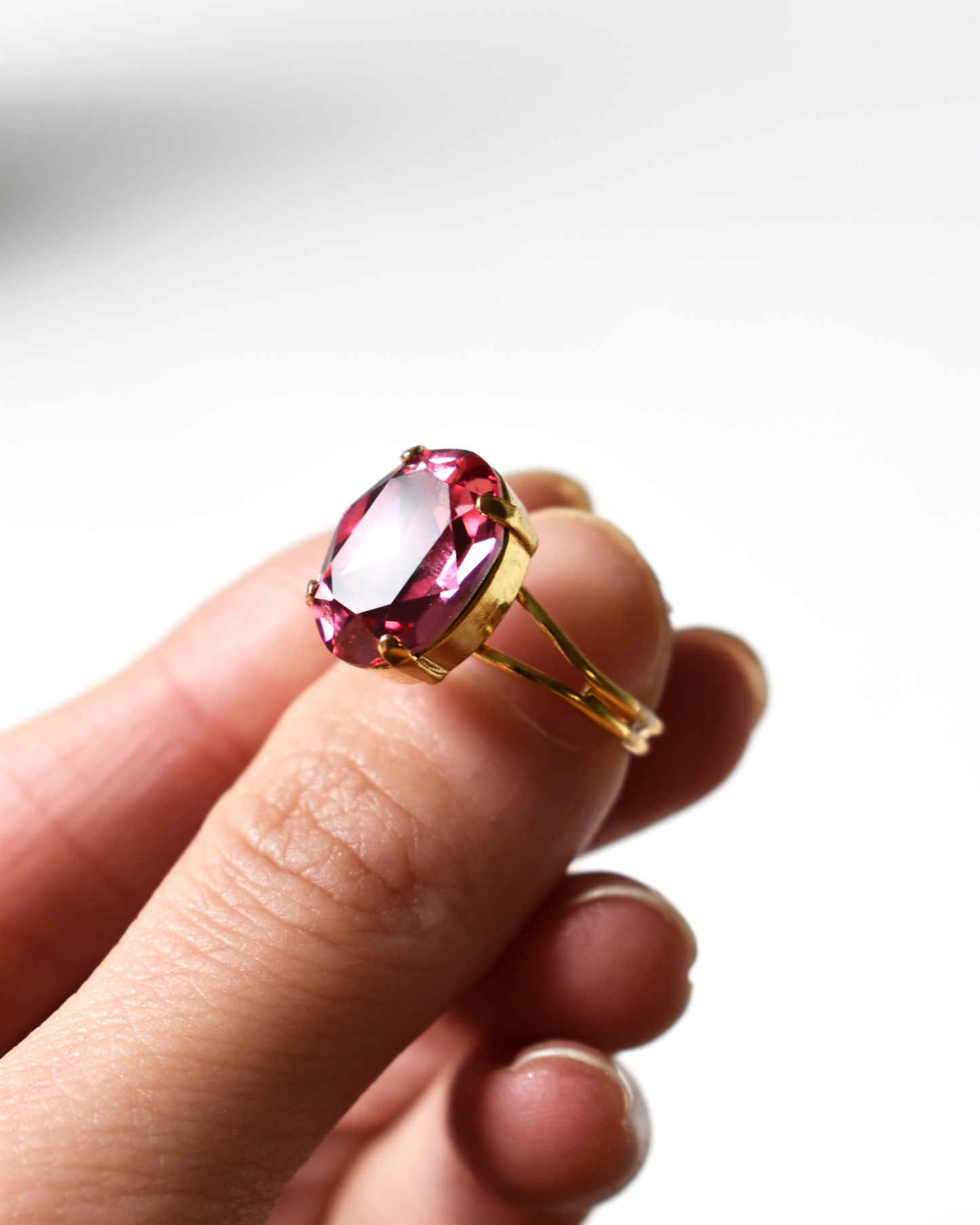 Warm Pink Oval Crystal Cocktail Ring