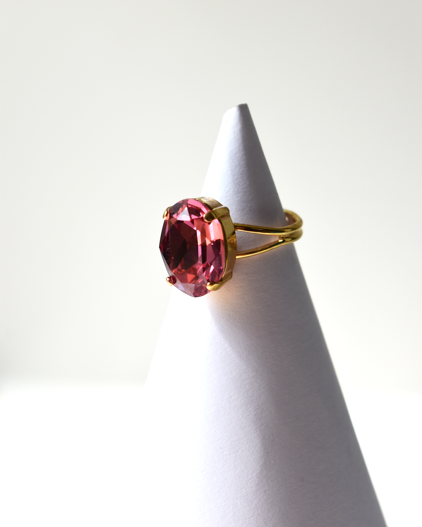 Warm Pink Oval Crystal Cocktail Ring