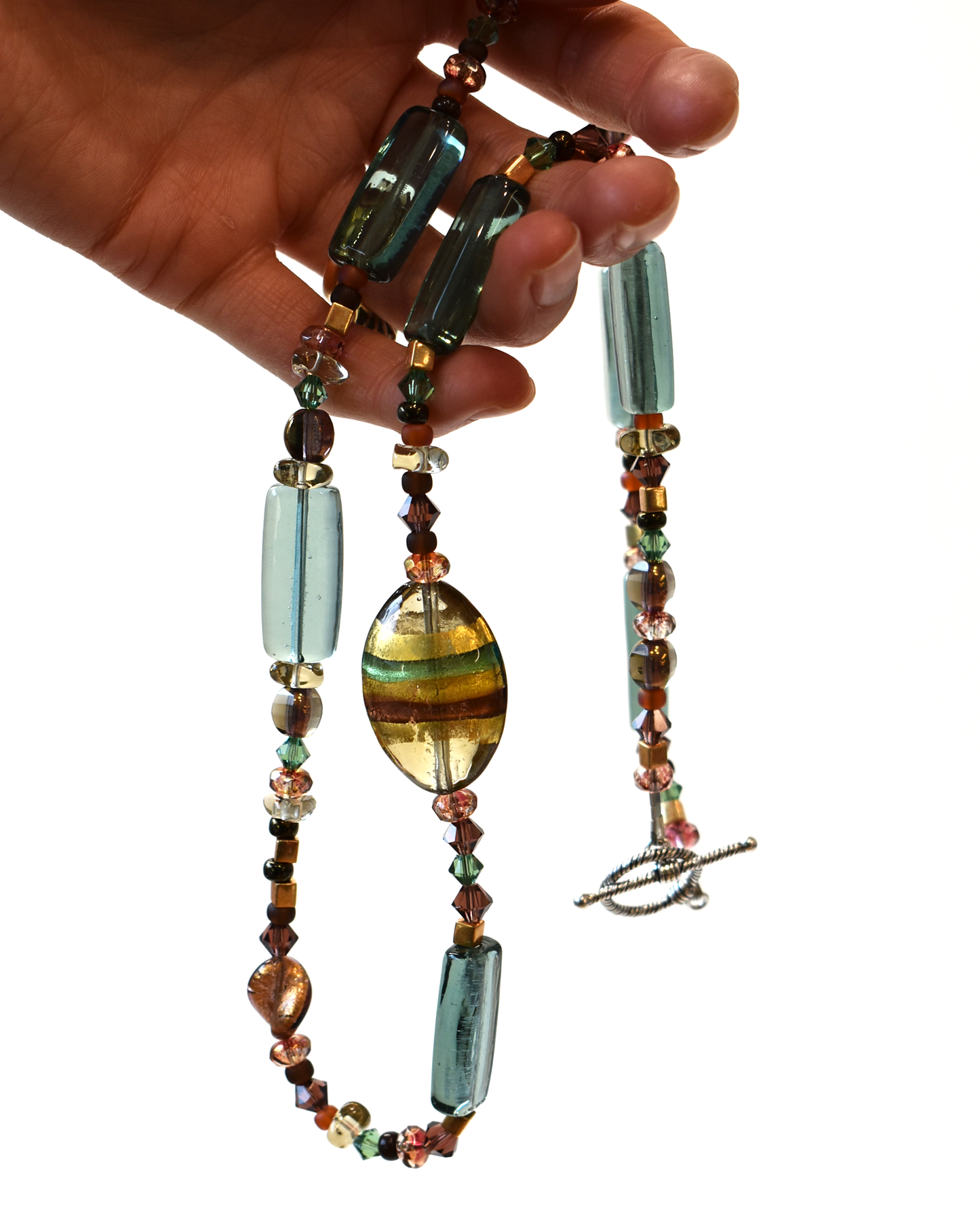 Turquoise & Gold Venetian Glass Bead Necklace