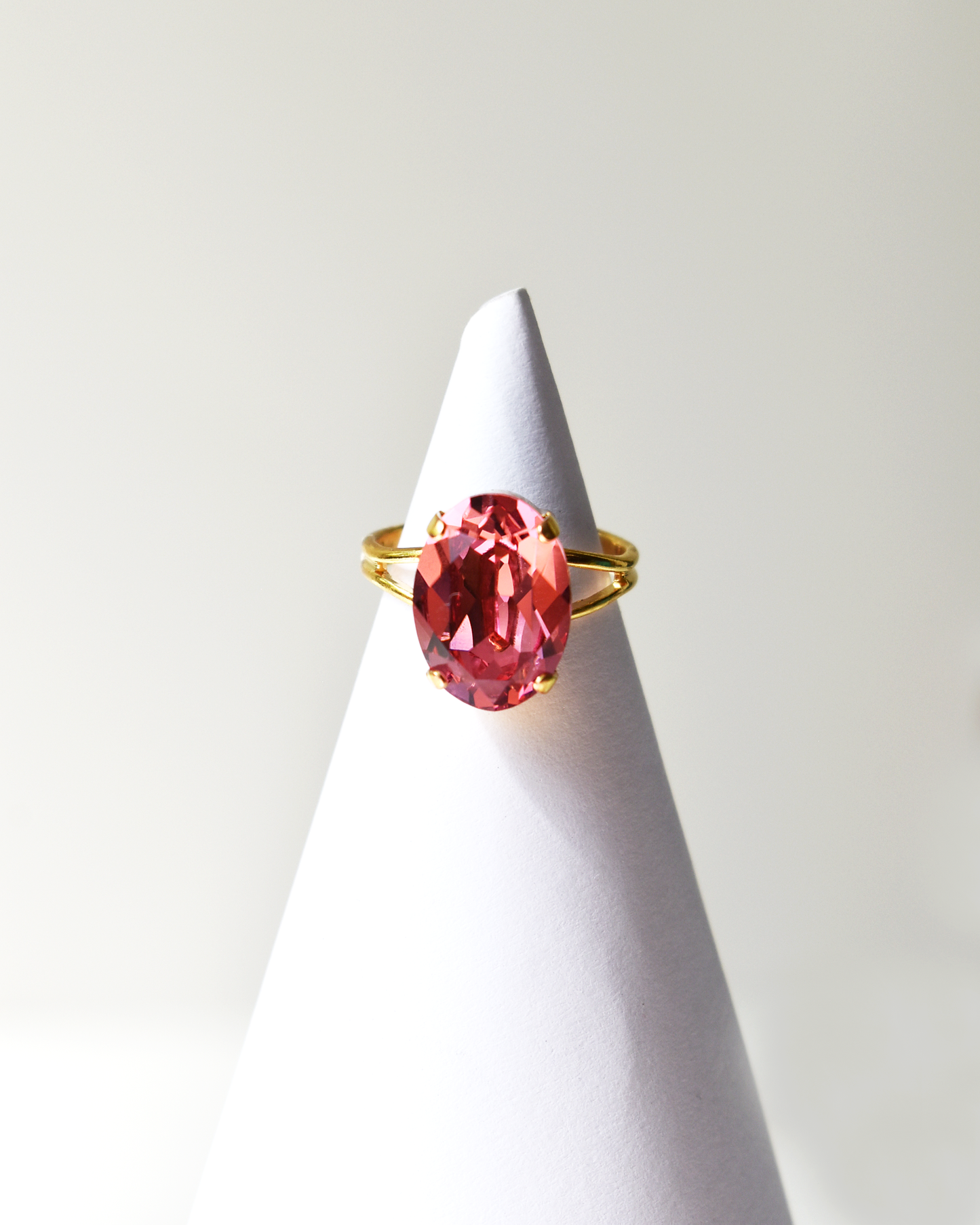 Warm Pink Oval Crystal Cocktail Ring