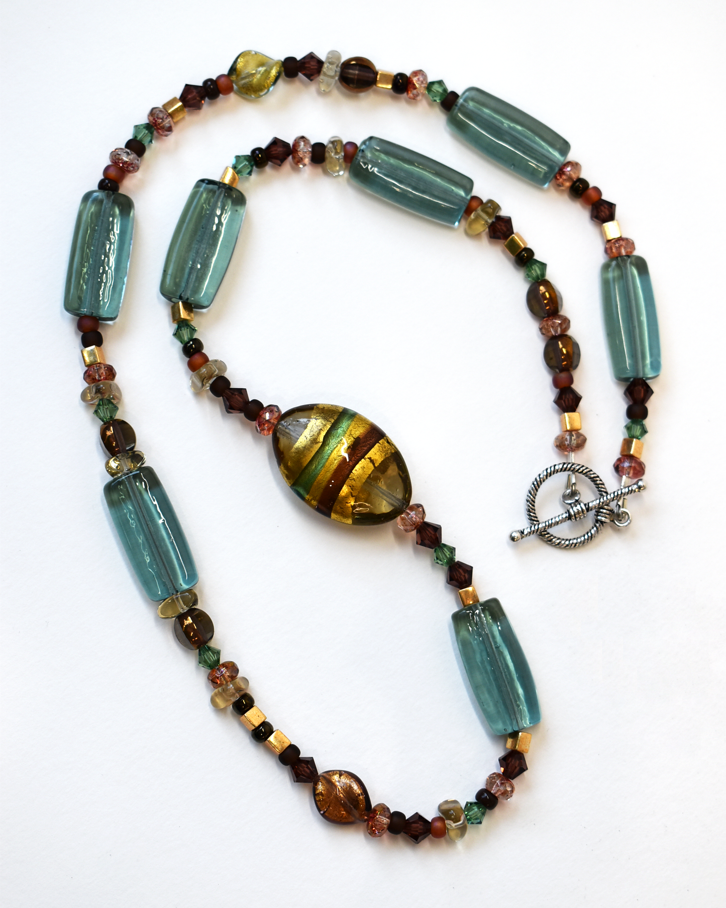 Turquoise & Gold Venetian Glass Bead Necklace