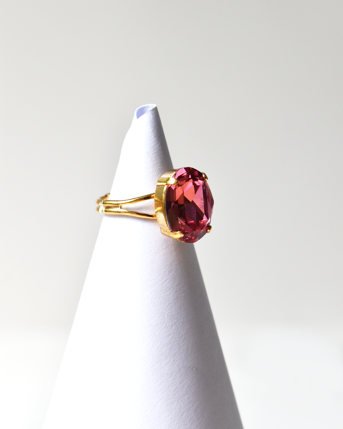 Warm Pink Oval Crystal Cocktail Ring