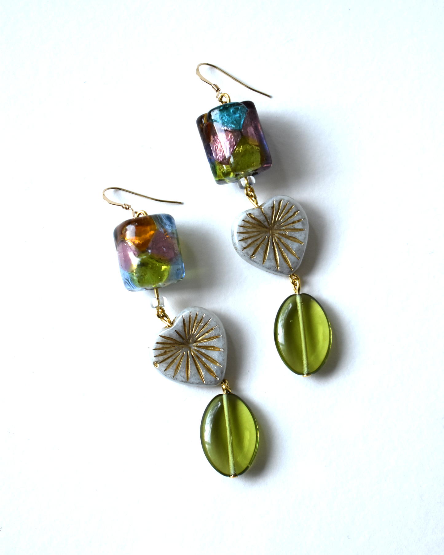 Venetian Shimmer Heart Drop Hook Earrings