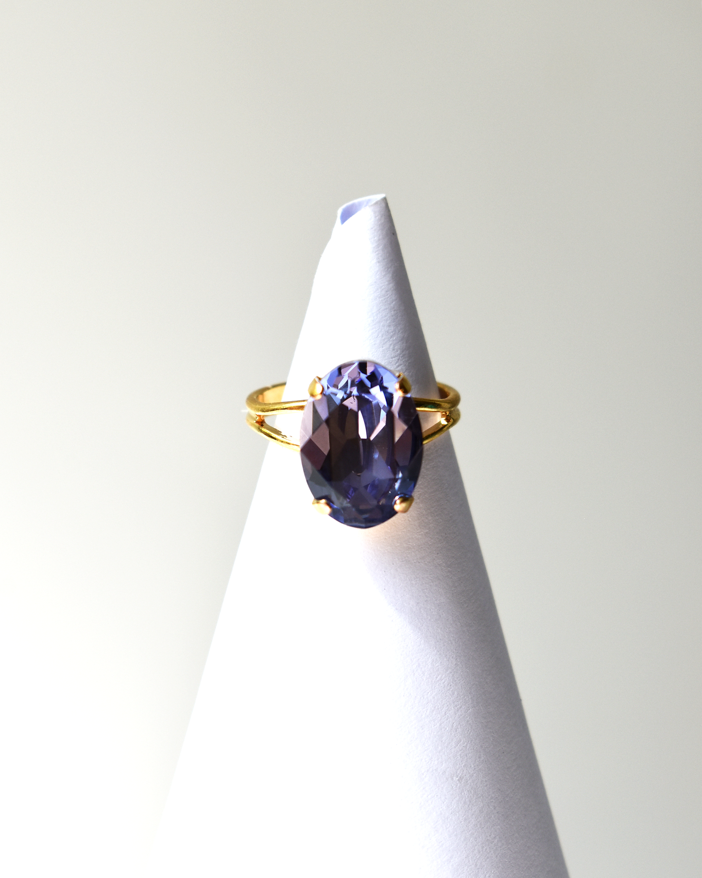 Dark Lilac Oval Crystal Cocktail Ring