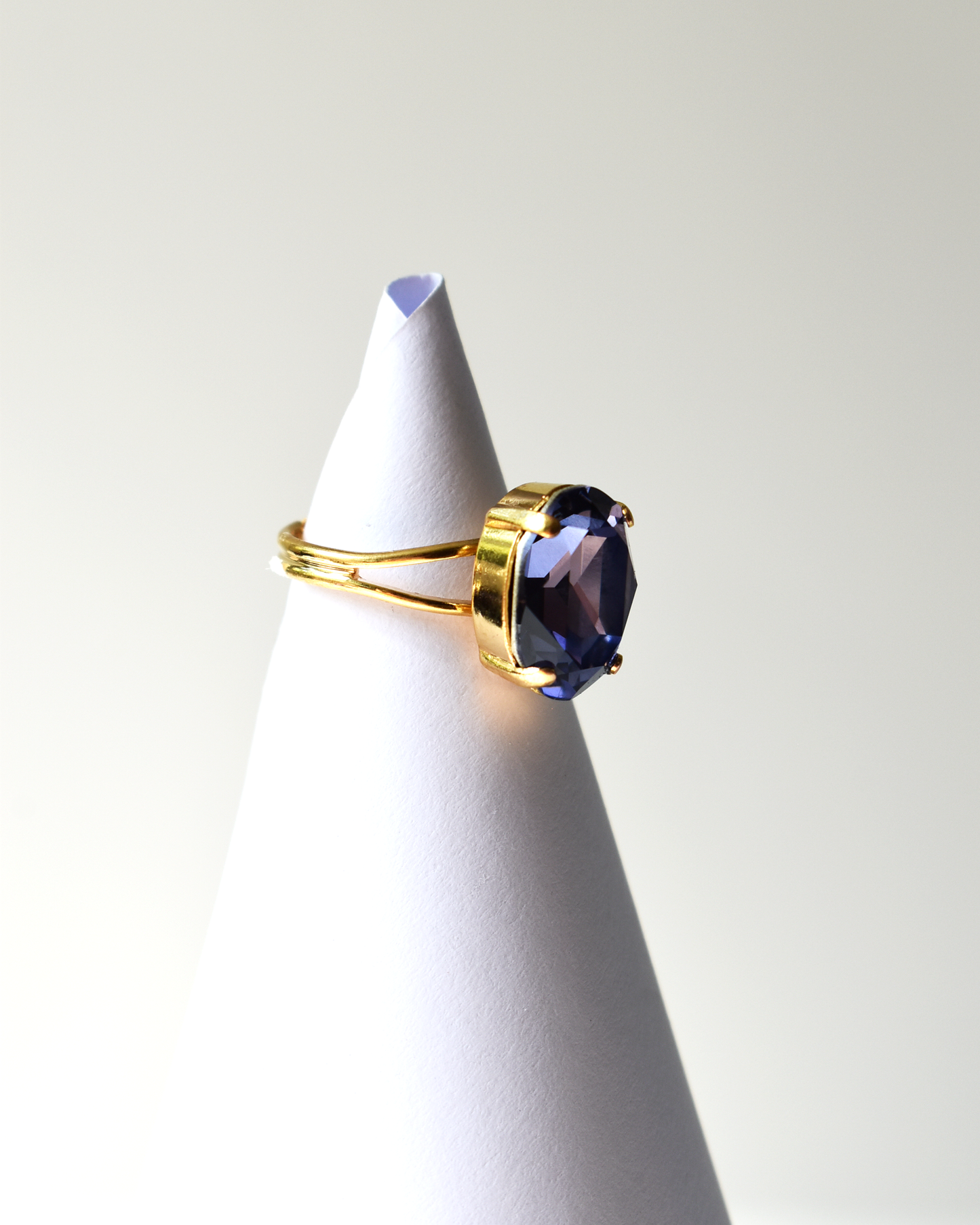 Dark Lilac Oval Crystal Cocktail Ring
