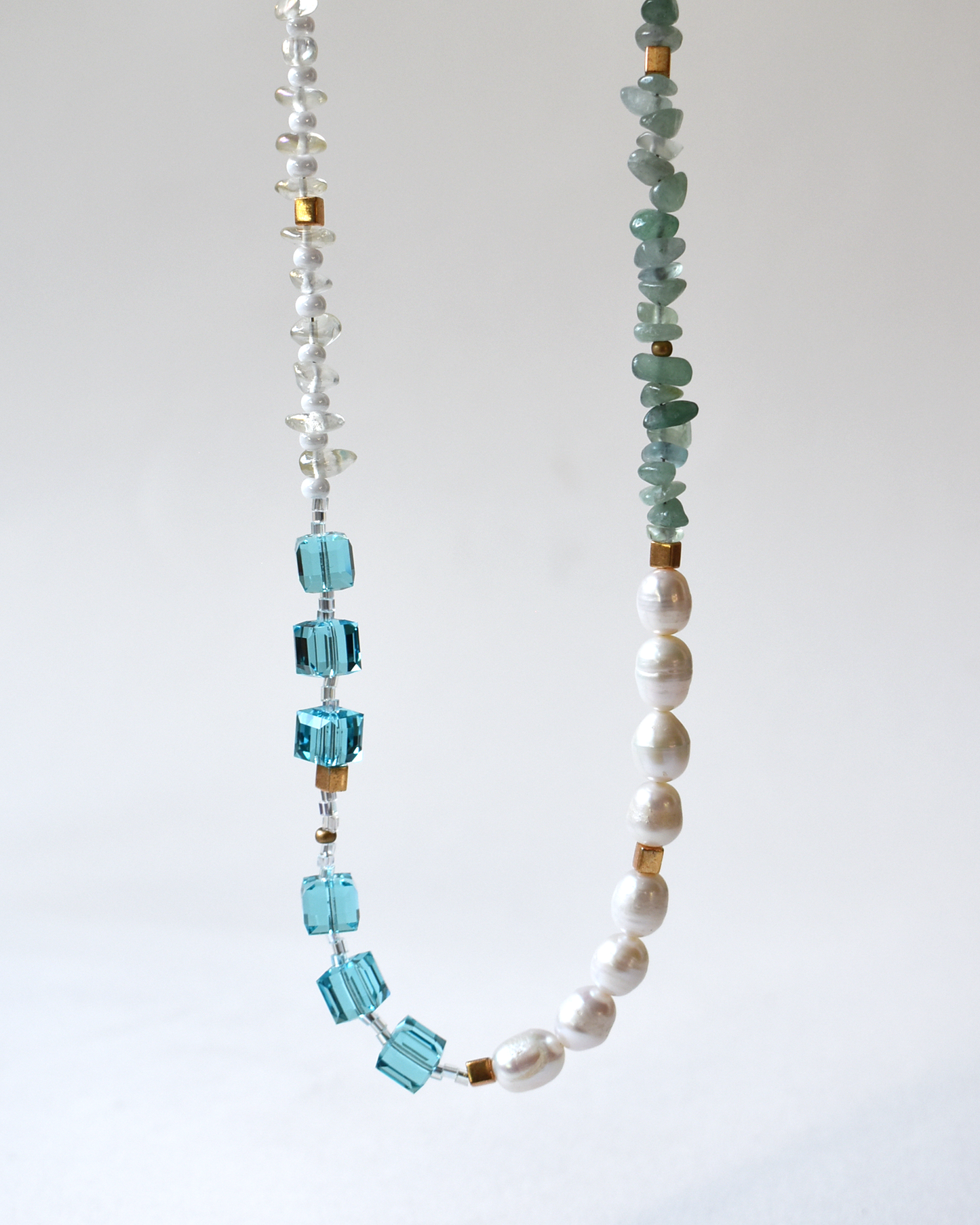 Beaded Pearl Cube Fusion Necklace