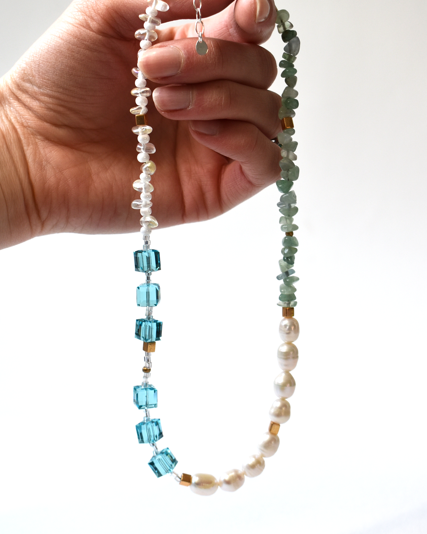 Beaded Pearl Cube Fusion Necklace