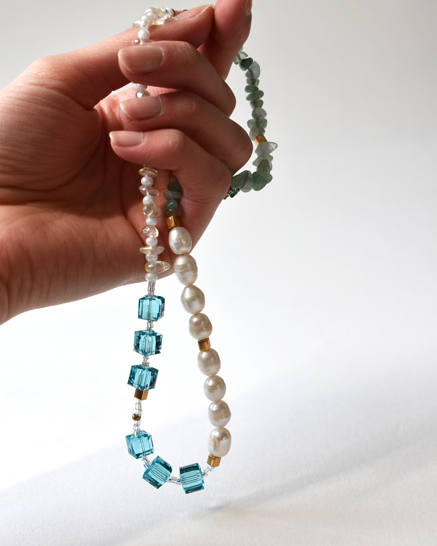 Beaded Pearl Cube Fusion Necklace