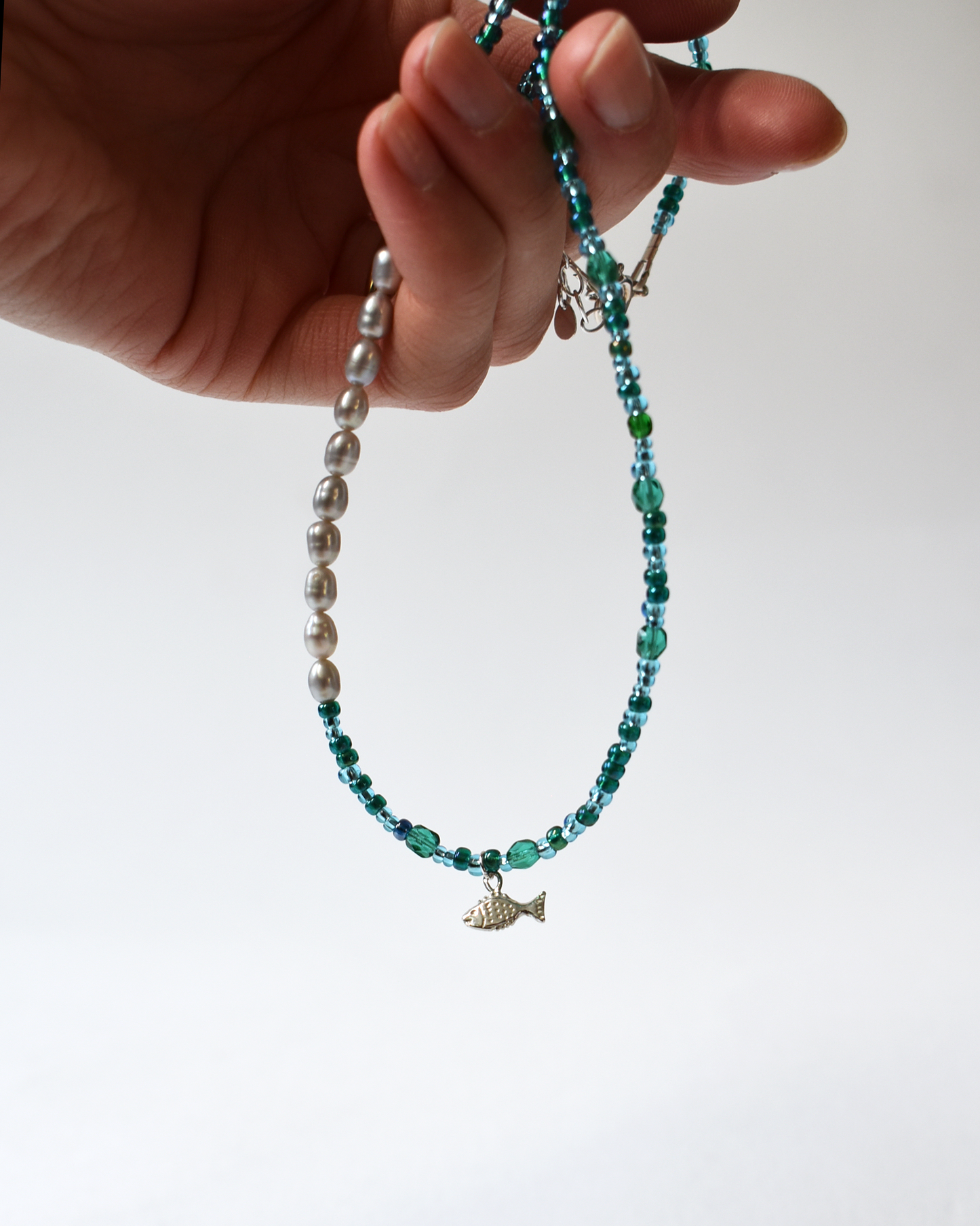 Fish Charm Beaded Pearl Necklace