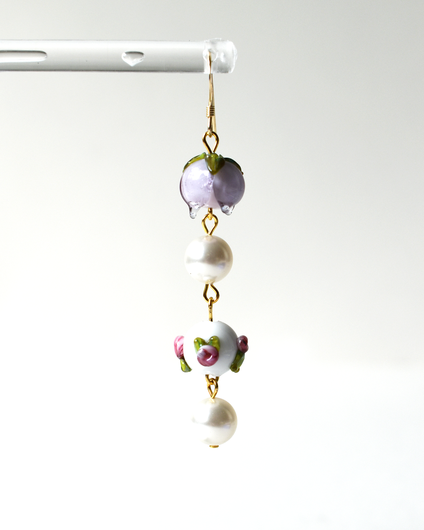 Lilac Rosebud Pearl Drop Earrings