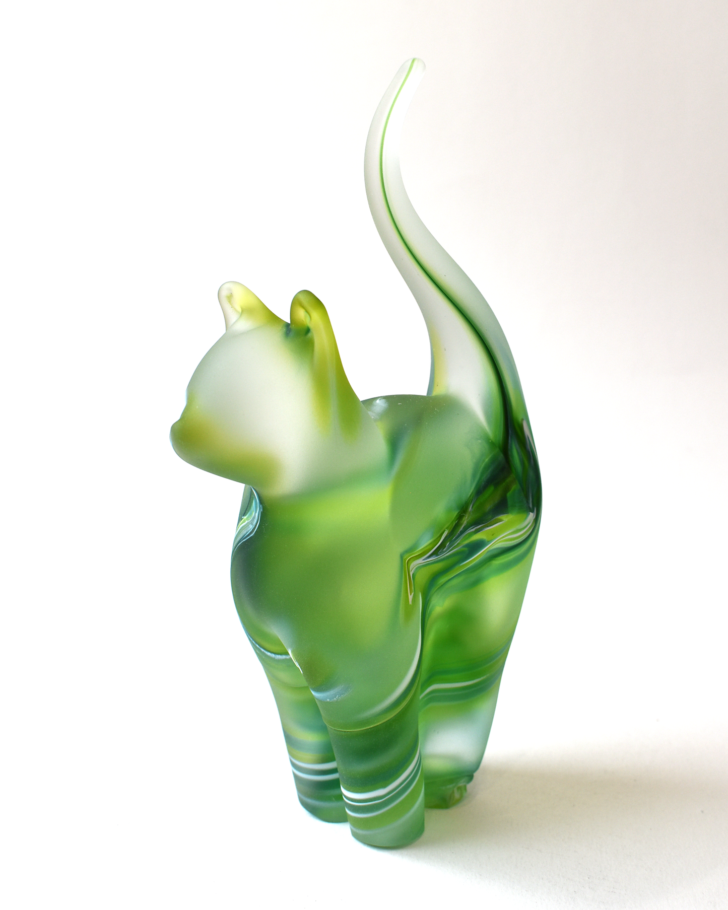 Green Watercolour Frosted Glass Cat (M)