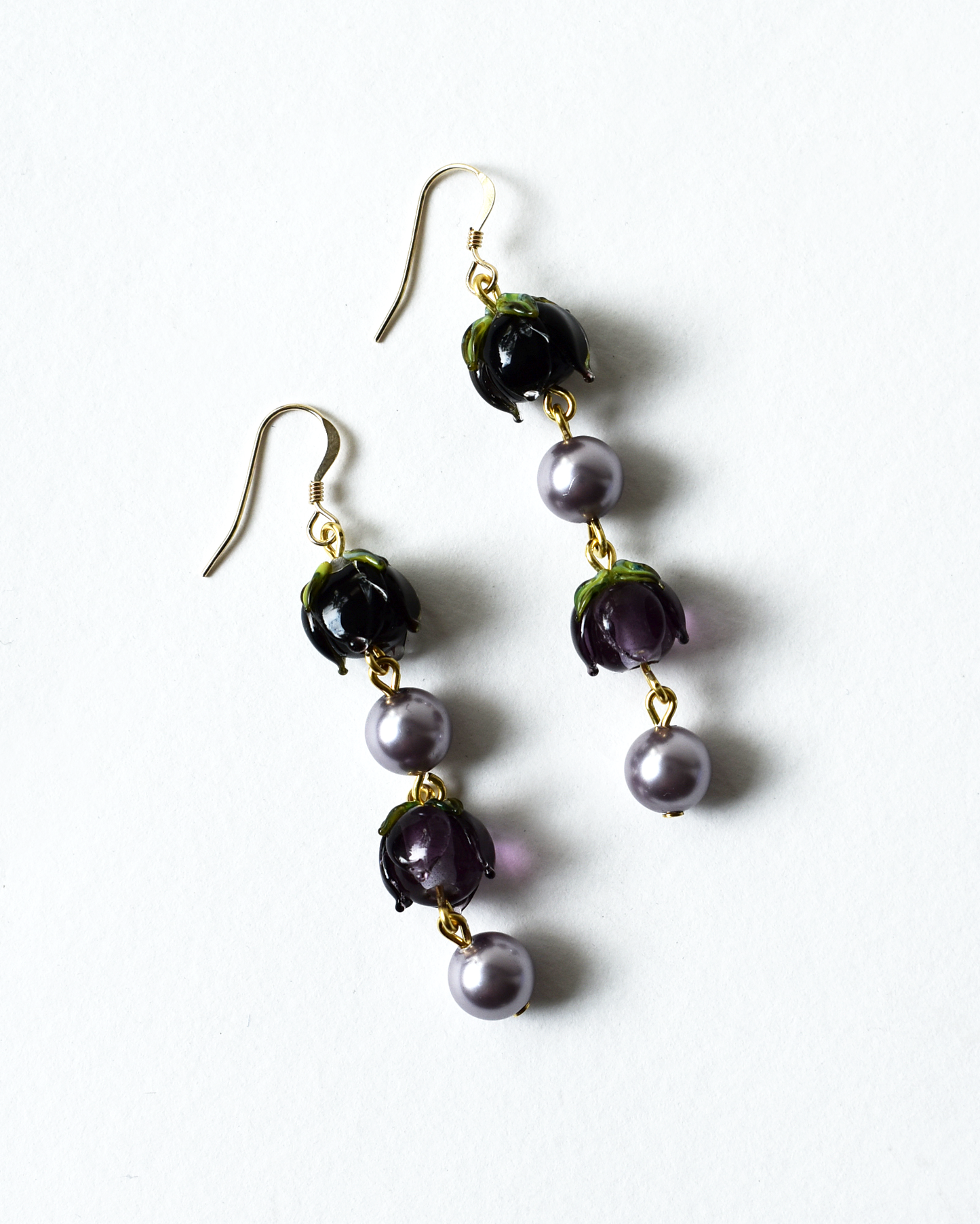 Purple Flower Bud Pearl Drop Earrings