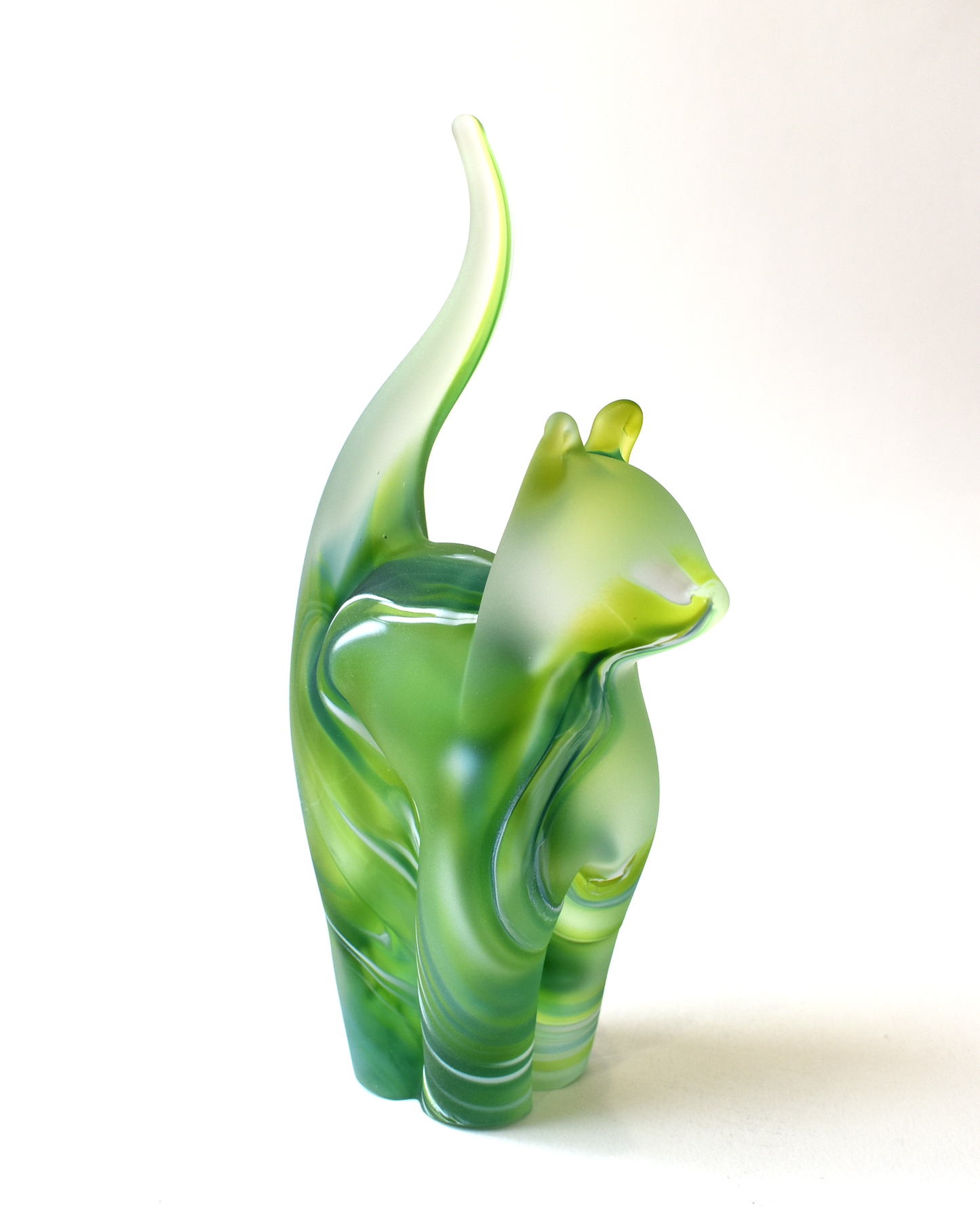 Green Watercolour Frosted Glass Cat (M)