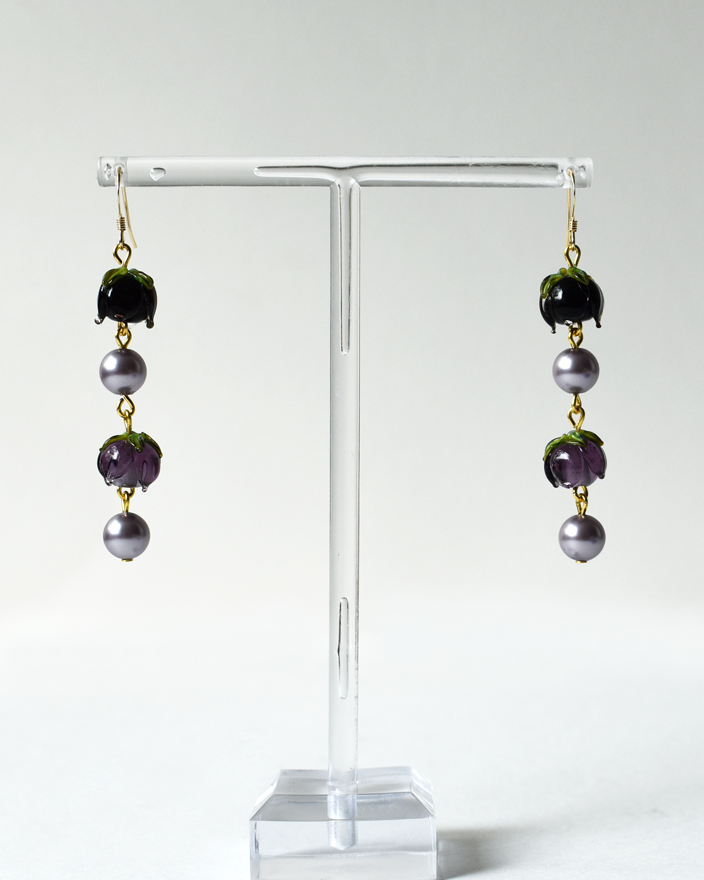Purple Flower Bud Pearl Drop Earrings