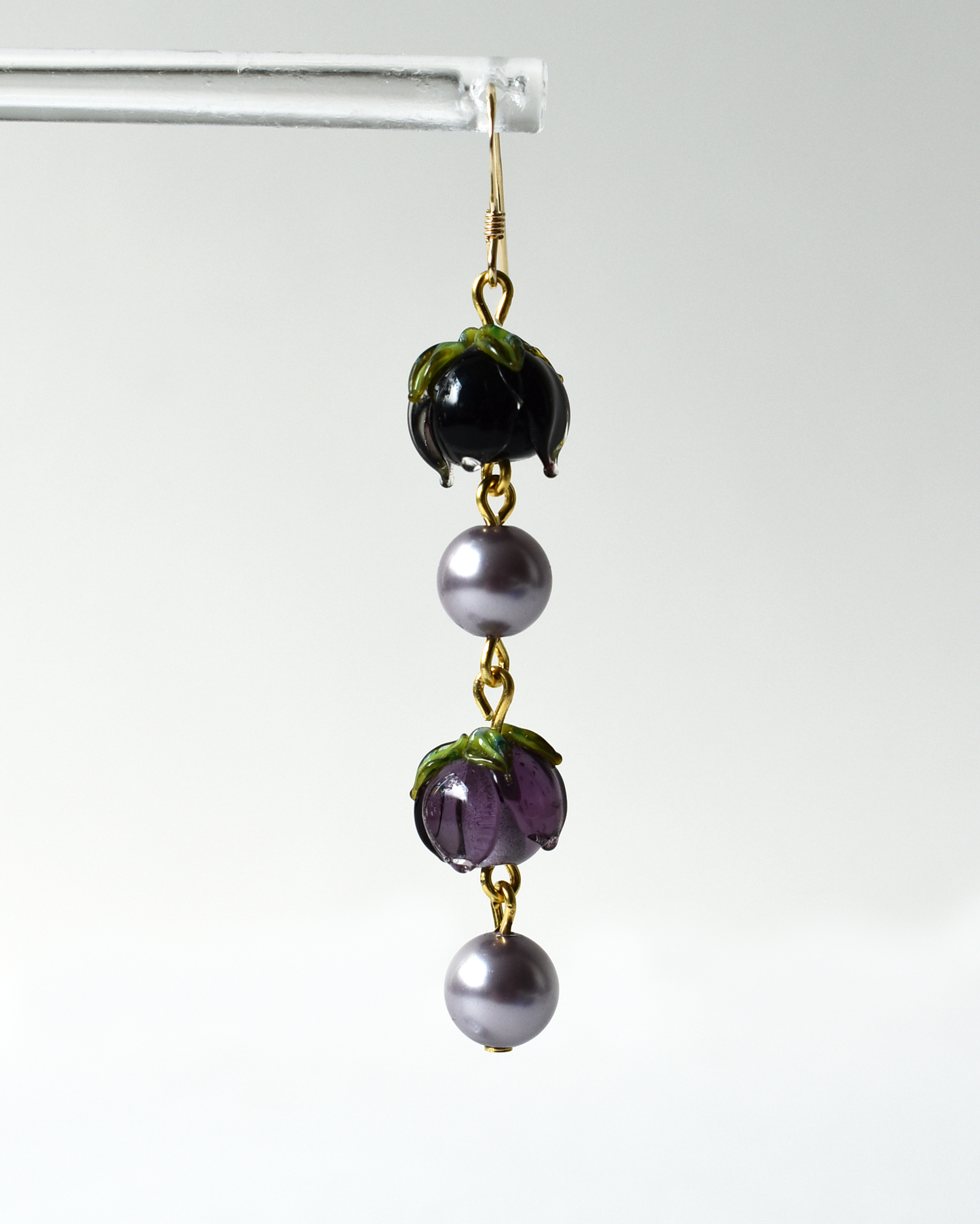 Purple Flower Bud Pearl Drop Earrings
