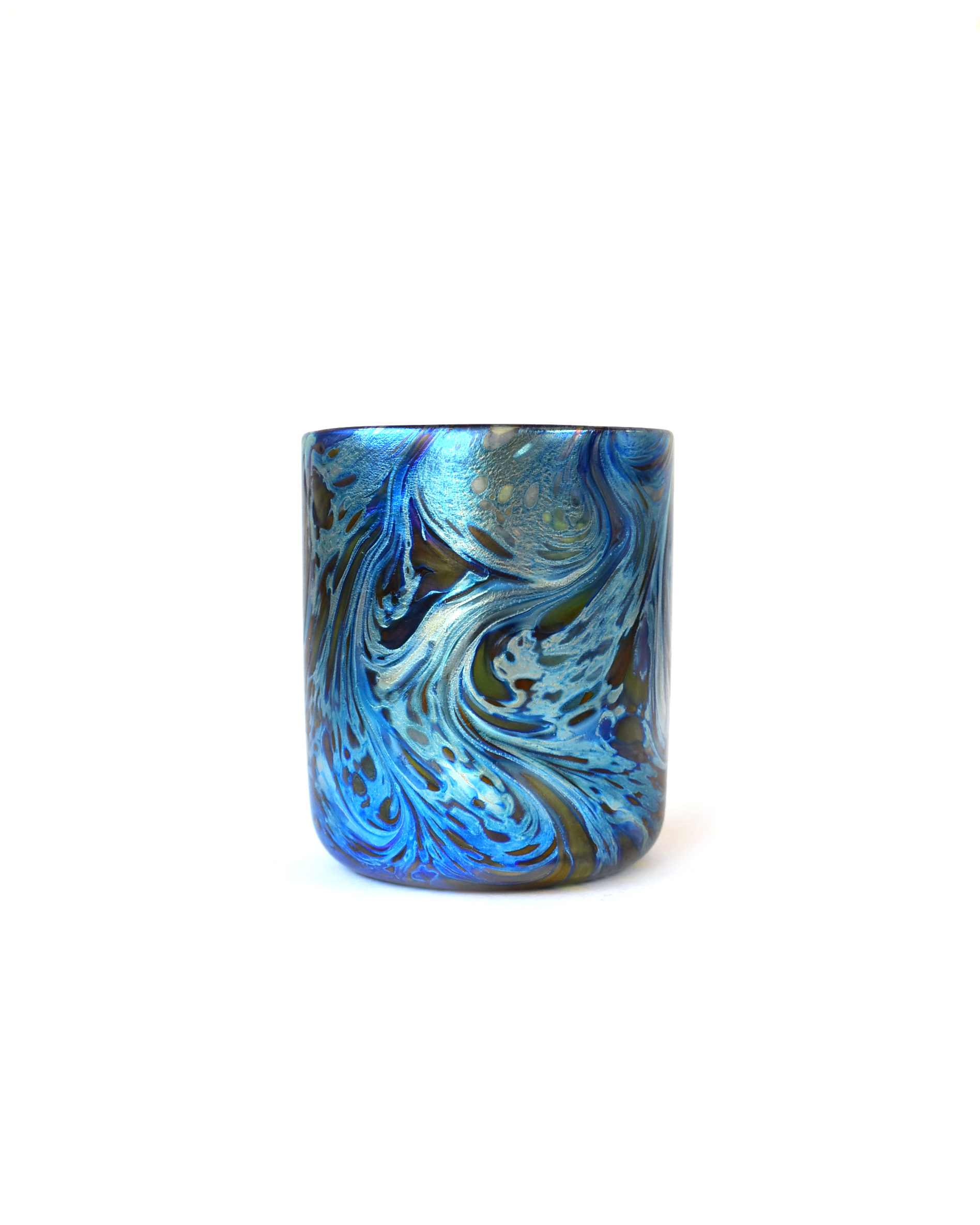 Blue Iridescent Swirl Blown Glass Tumbler